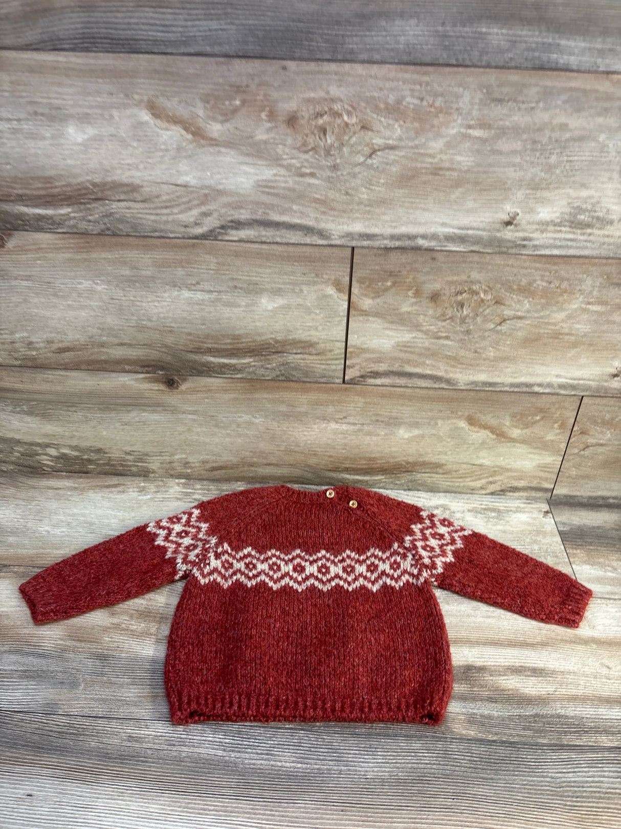 Zara Fair Isle Jacquard Knit Sweater Red sz 9-12m