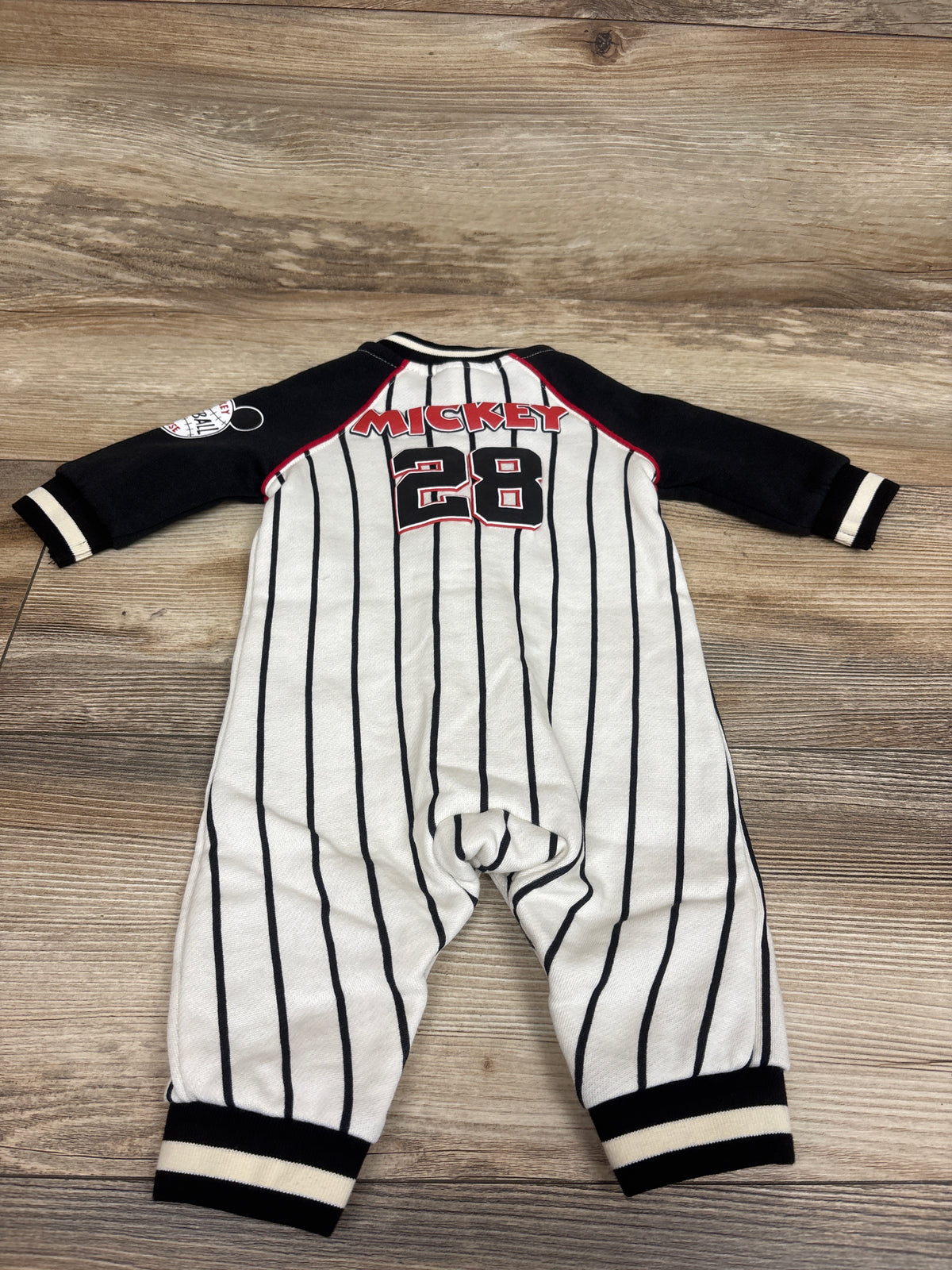 Boxlunch x Disney Mickey Mouse Vintage Striped Baseball Jersey Coverall Black sz 6m