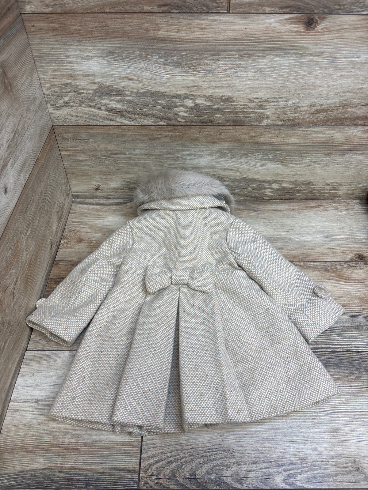 Edgehill Collection Faux-Fur Collar Tweed Pea Coat Cream Beige sz 12m