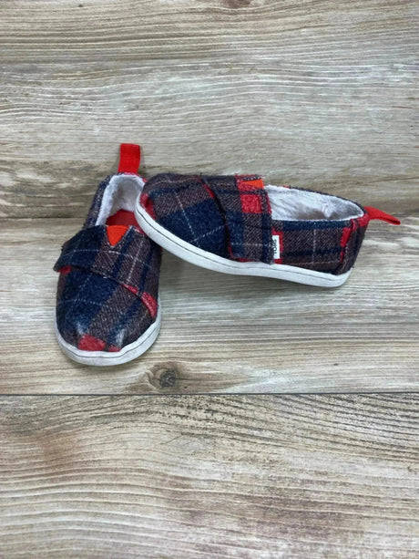 Toms Tartan Printed Felt/Faux Fur Alpargata Red Sz 7c - Me n Mommy To Be