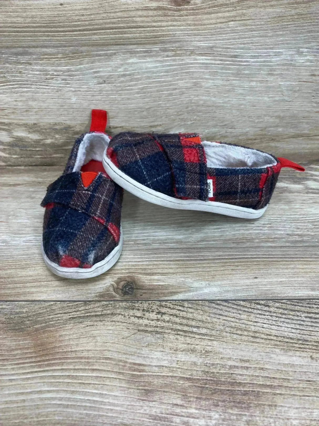 Toms Tartan Printed Felt/Faux Fur Alpargata Red Sz 7c - Me n Mommy To Be