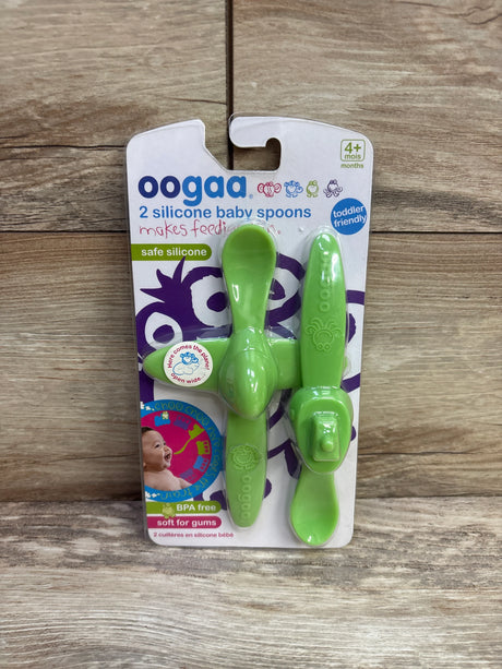NEW oogaa 2pc Train & Plane Silicone Spoons Green - Me n Mommy To Be