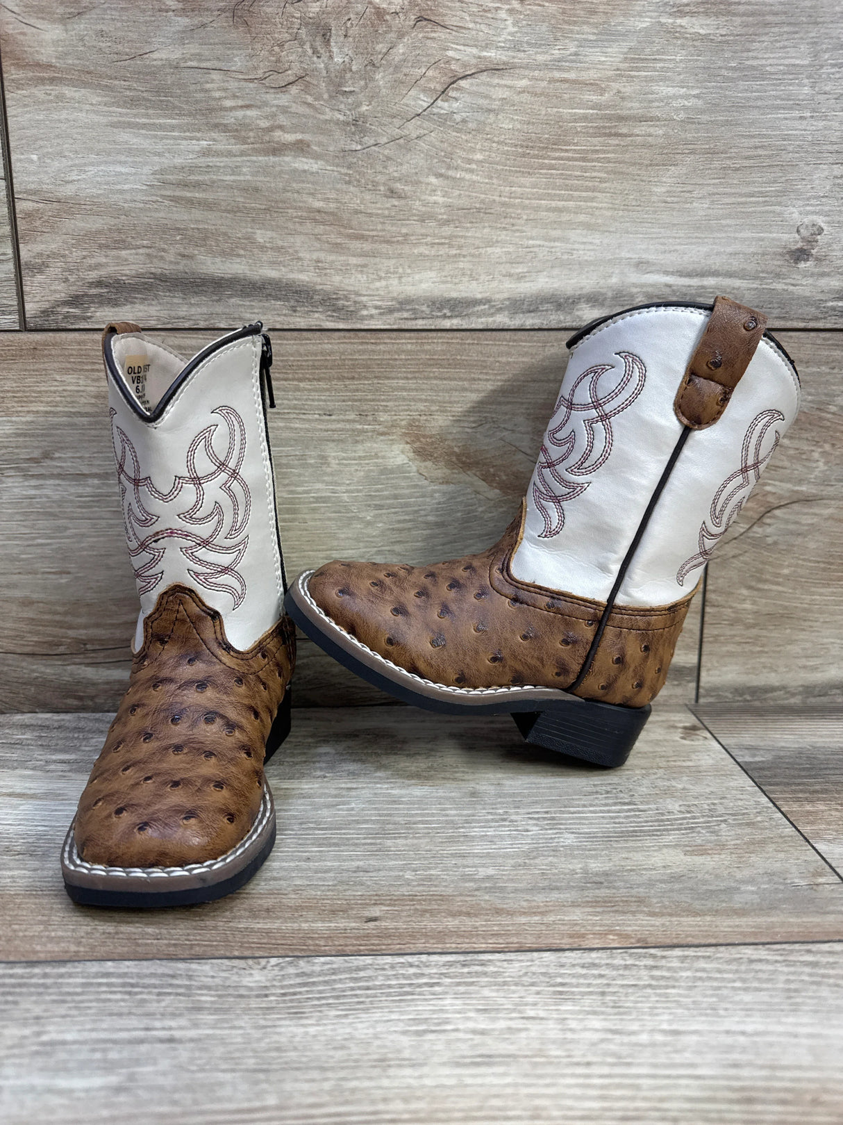Old West Ostrich Print Broad Square Toe Western Boots Broad Square Toe