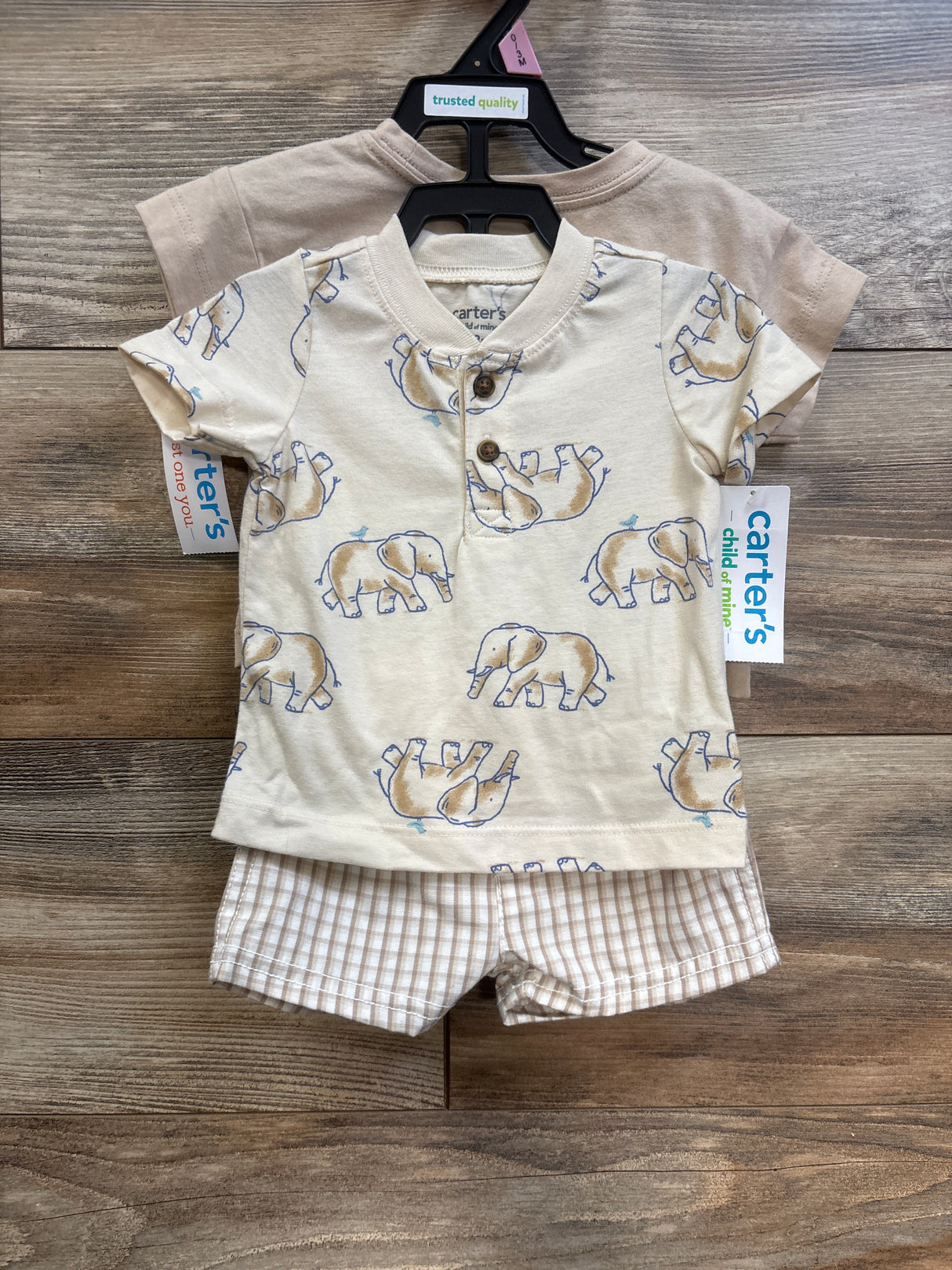 NEW Child Of Mine 3pc Shirt & Shorts Set Beige sz 0-3m