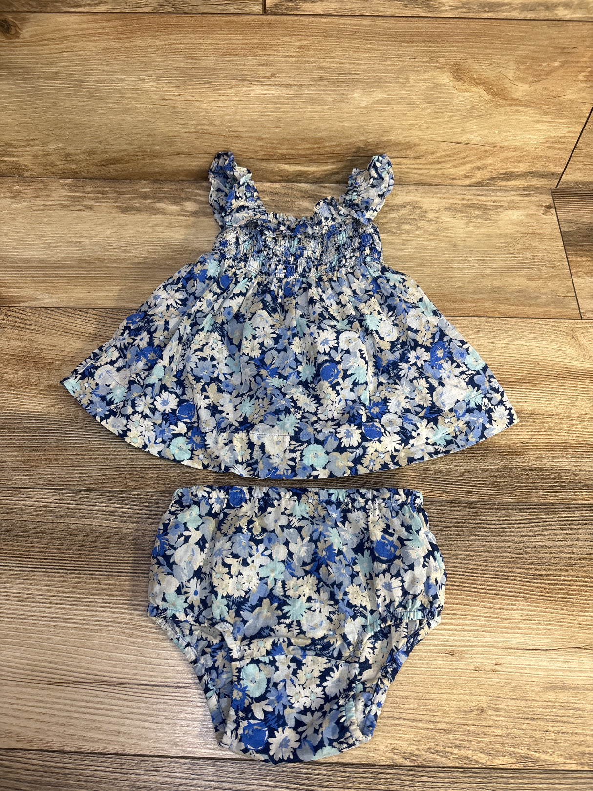 Baby Gap 2pc Smocked Dress & Bloomers Set Blue sz 3-6m