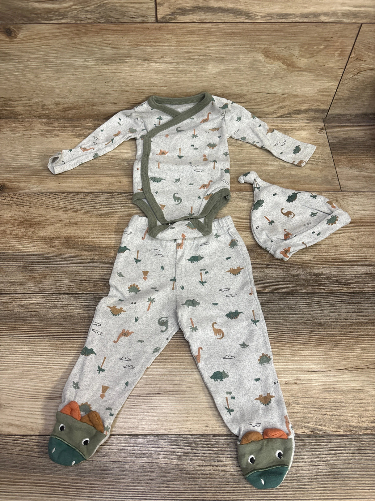 Koala Baby 3pc Kimono Dinosaur Bodysuit Set Grey sz 0-3m