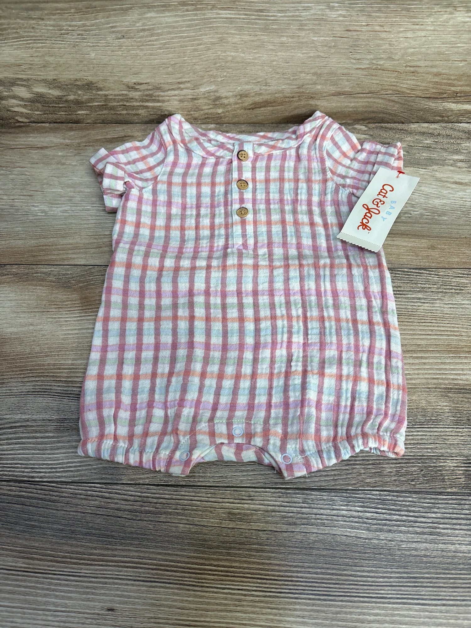 NEW Cat & Jack Plaid Shortie Romper Pink sz 0-3m - Me n Mommy To Be