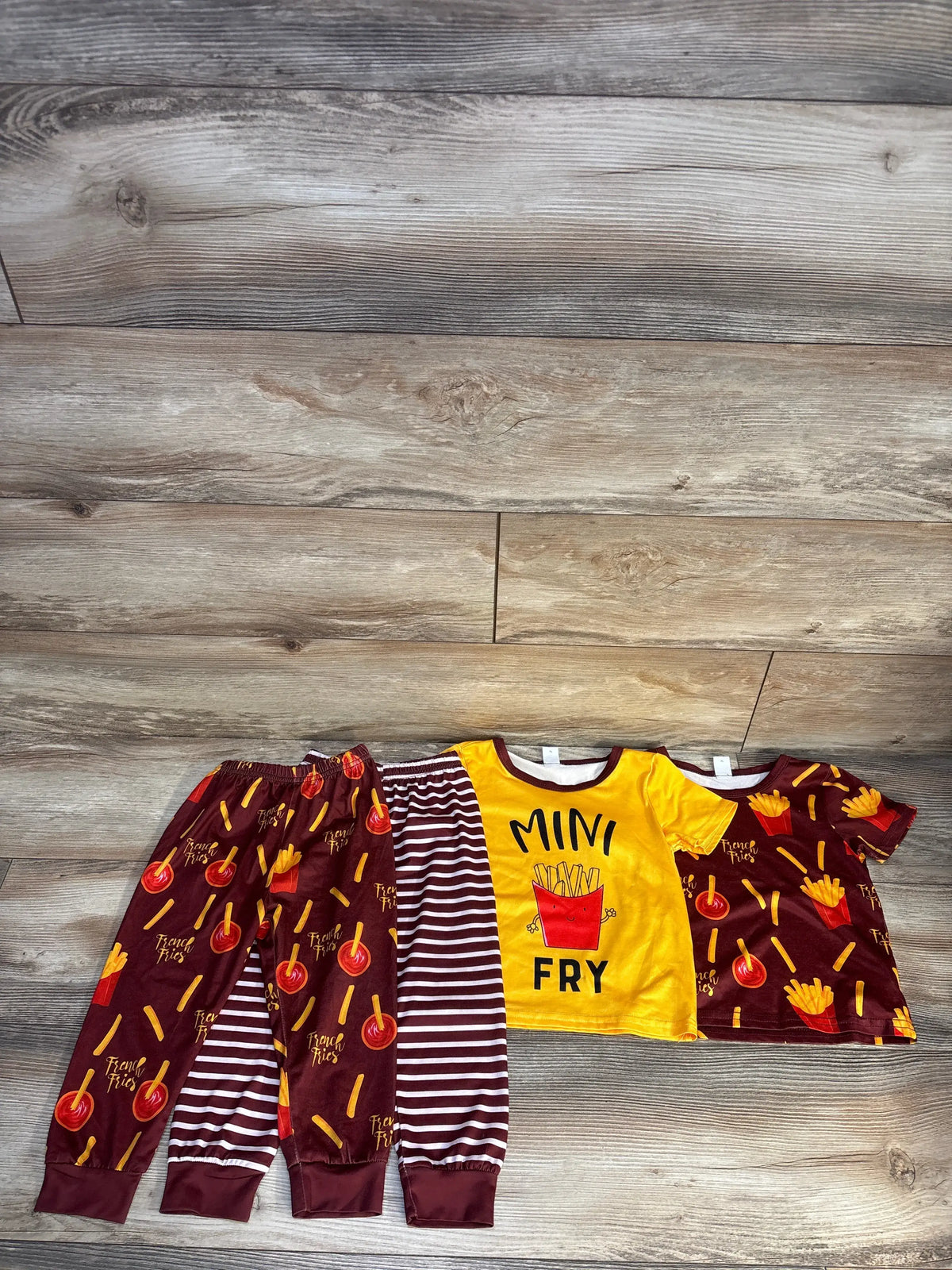 Shein 4pc French Fry Shirt & Bottoms Set in yellow and red, size 2-3T