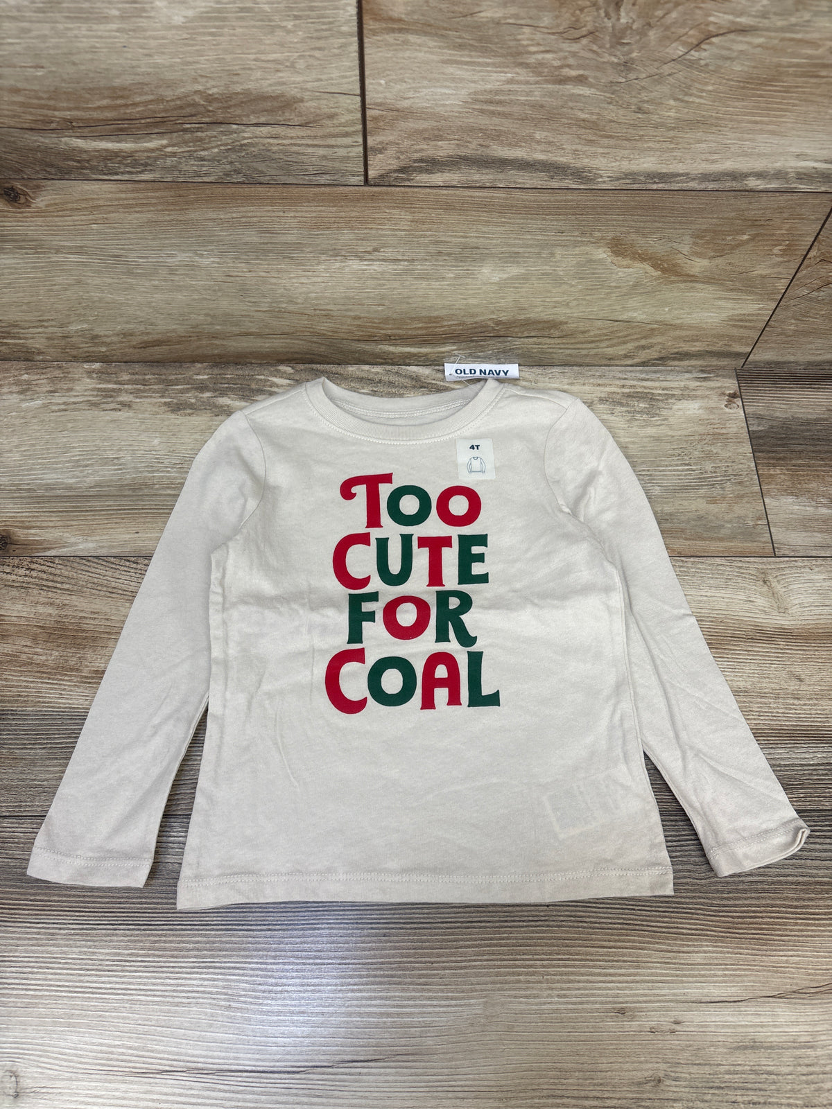 NEW Old Navy 'Too Cute For Coal' Long Sleeve Shirt Beige sz 4T