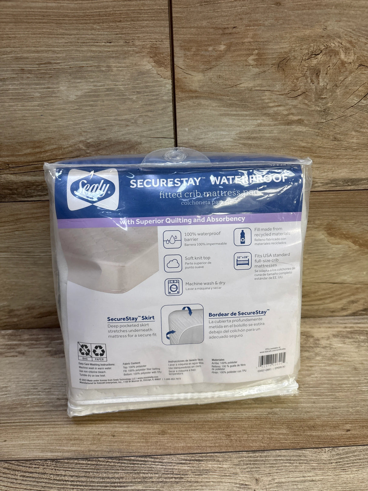 NEW Sealy SecureStay Waterproof Fitted Crib Mattress Pad Cover White 28x52''