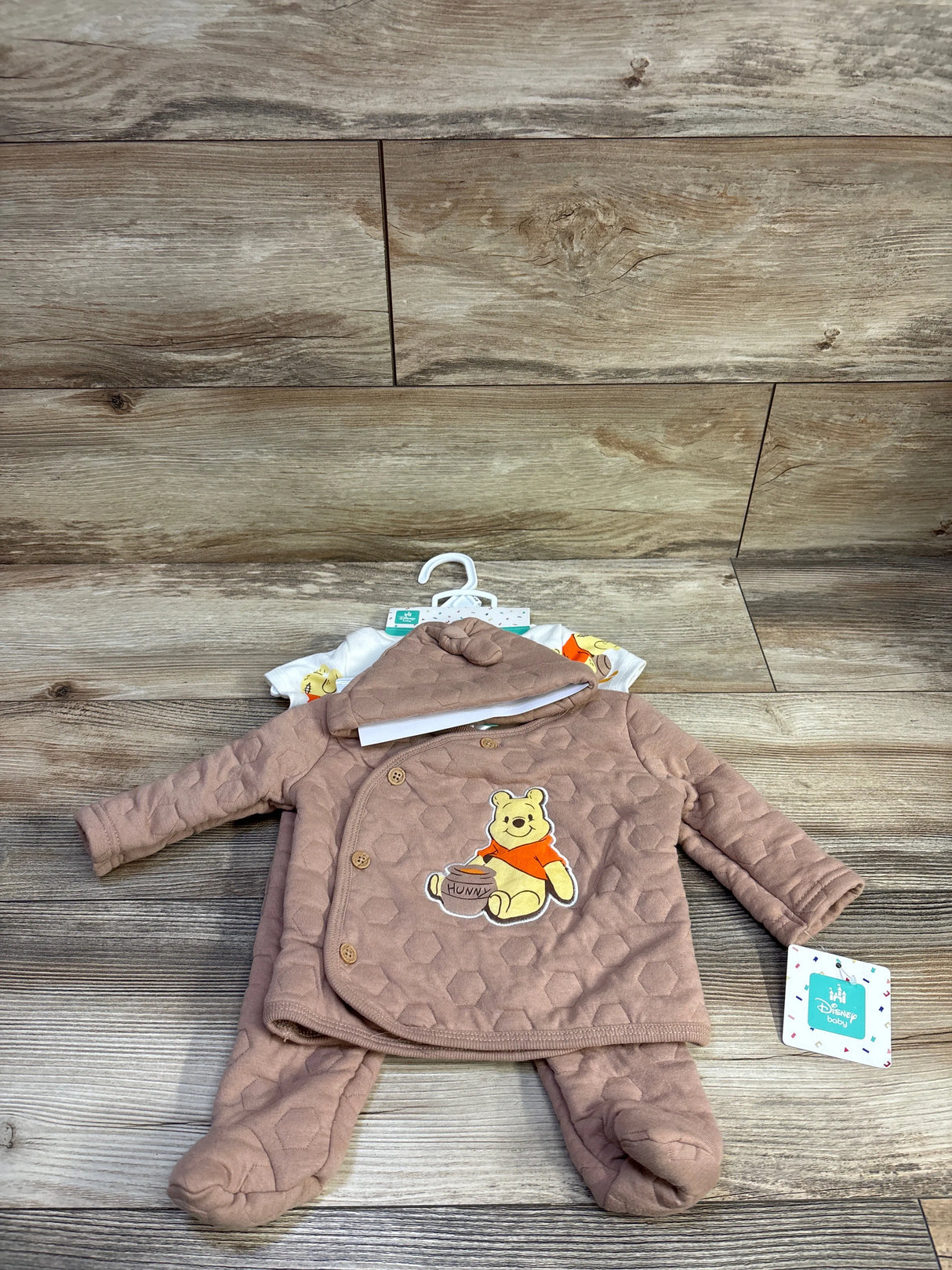 NEW Disney Baby 4pc Quilted Winnie The Pooh Set Brown sz 3/6m