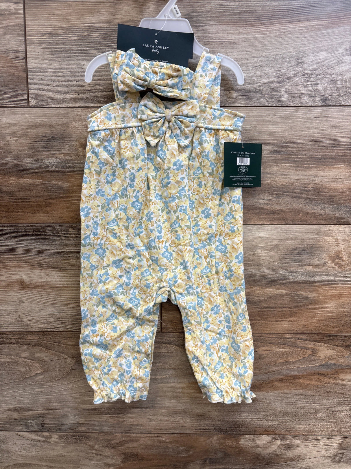 NEW Laura Ashley 2pc Floral Jumpsuit & Headband Set Yellow sz 6-9m