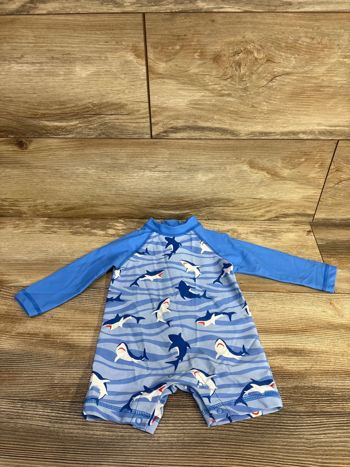 Little Me Shark 1pc Rashguard Swimsuit Blue sz 6-9m