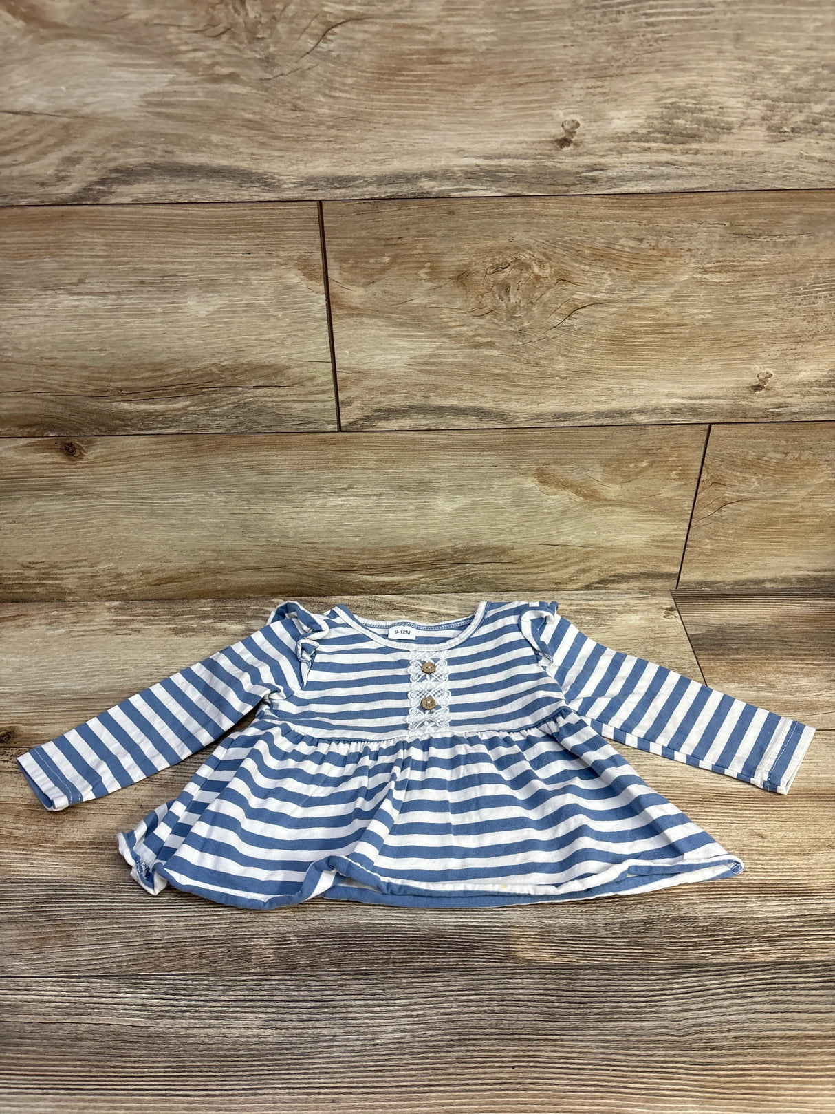 Durtebeua Striped Long Sleeve Peplum Henley Top Blue sz 9-12m