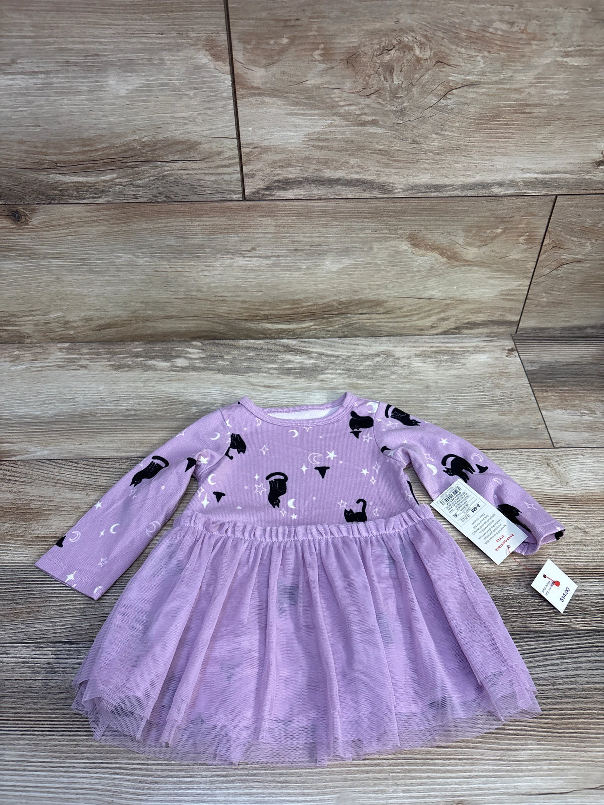 NEW Cat & Jack Halloween Cat Witch Long Sleeve Tulle Dress Purple sz 3-6m