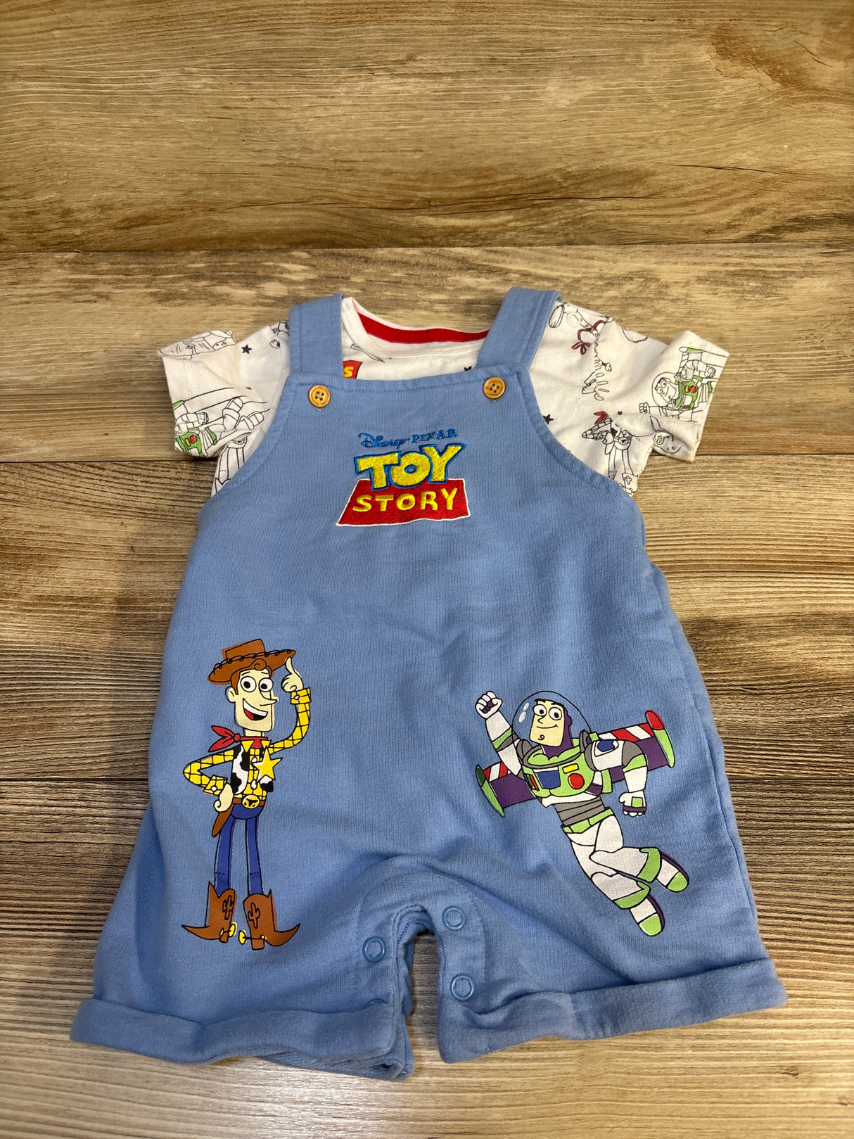 Disney Baby 2pc Toy Story Shirt & Shortalls Set White sz 6-9m