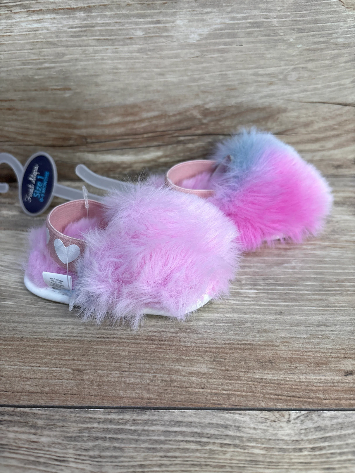 NEW First Steps Faux Fur Slides Pink sz 1c