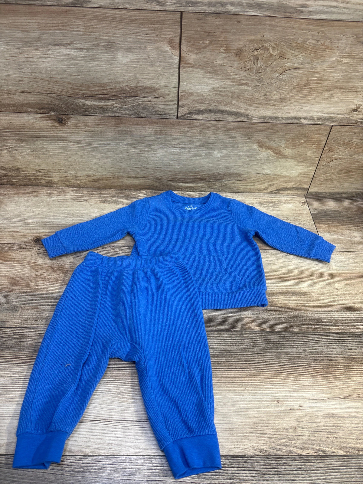 Cat & Jack 2pc Waffle Knit Shirt & Pants Set Blue sz 6-9m