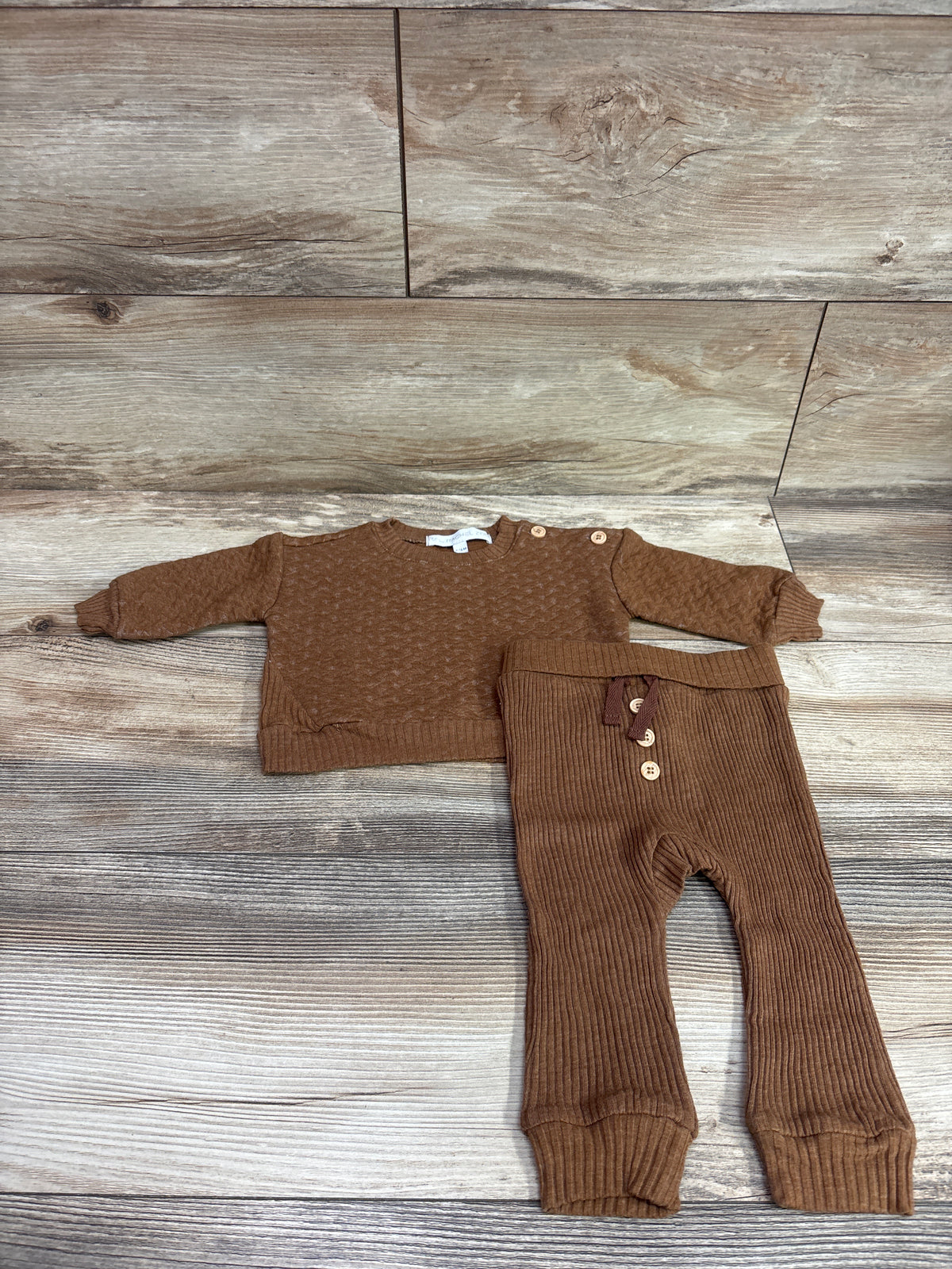 RZ by Rachel Zoe 2pc Sweatshirt & Ribbed Pants Set Brown sz 3/6m