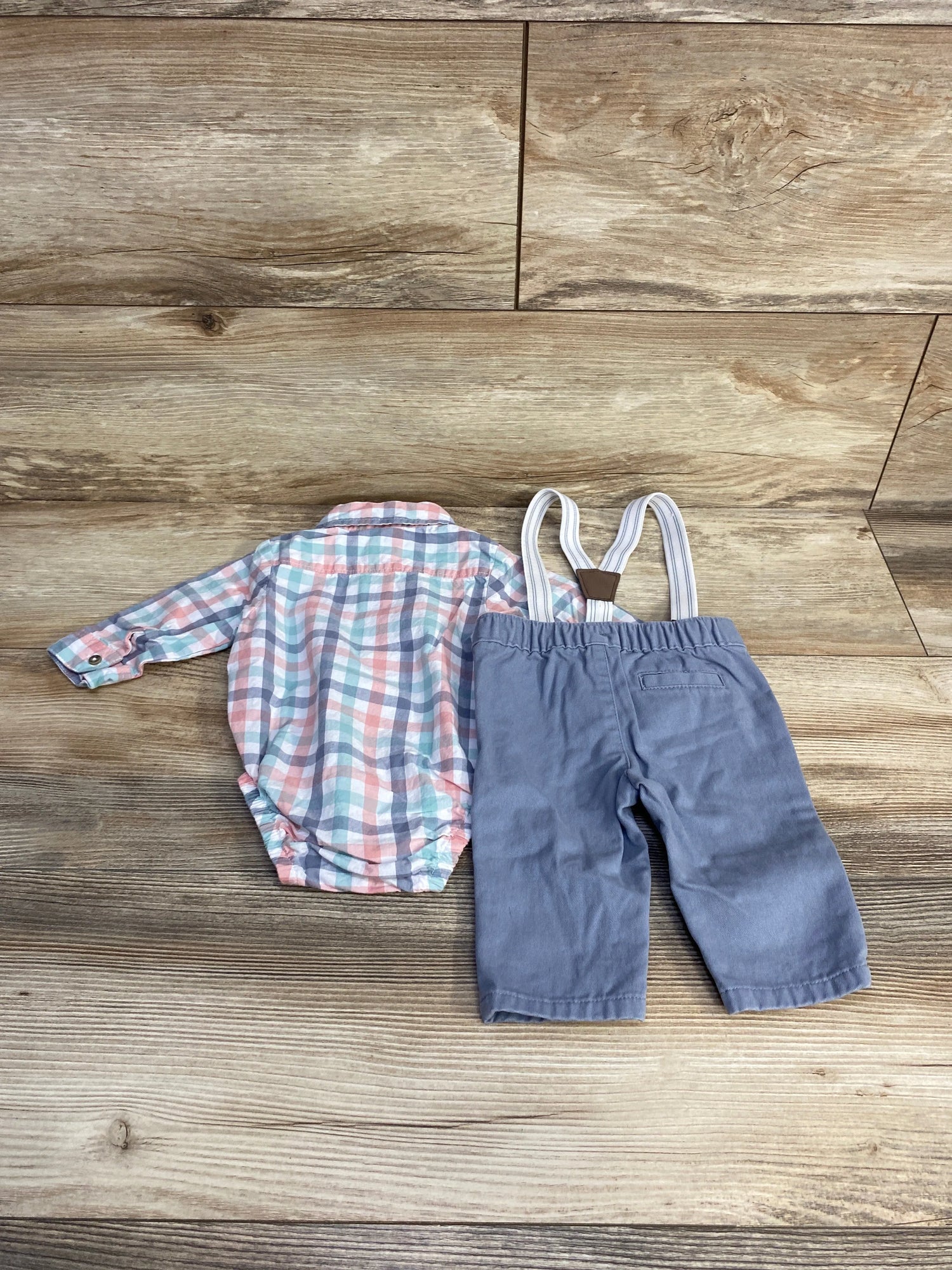 Just One You 3pc Plaid Suspender Set White sz 3m - Me n Mommy To Be