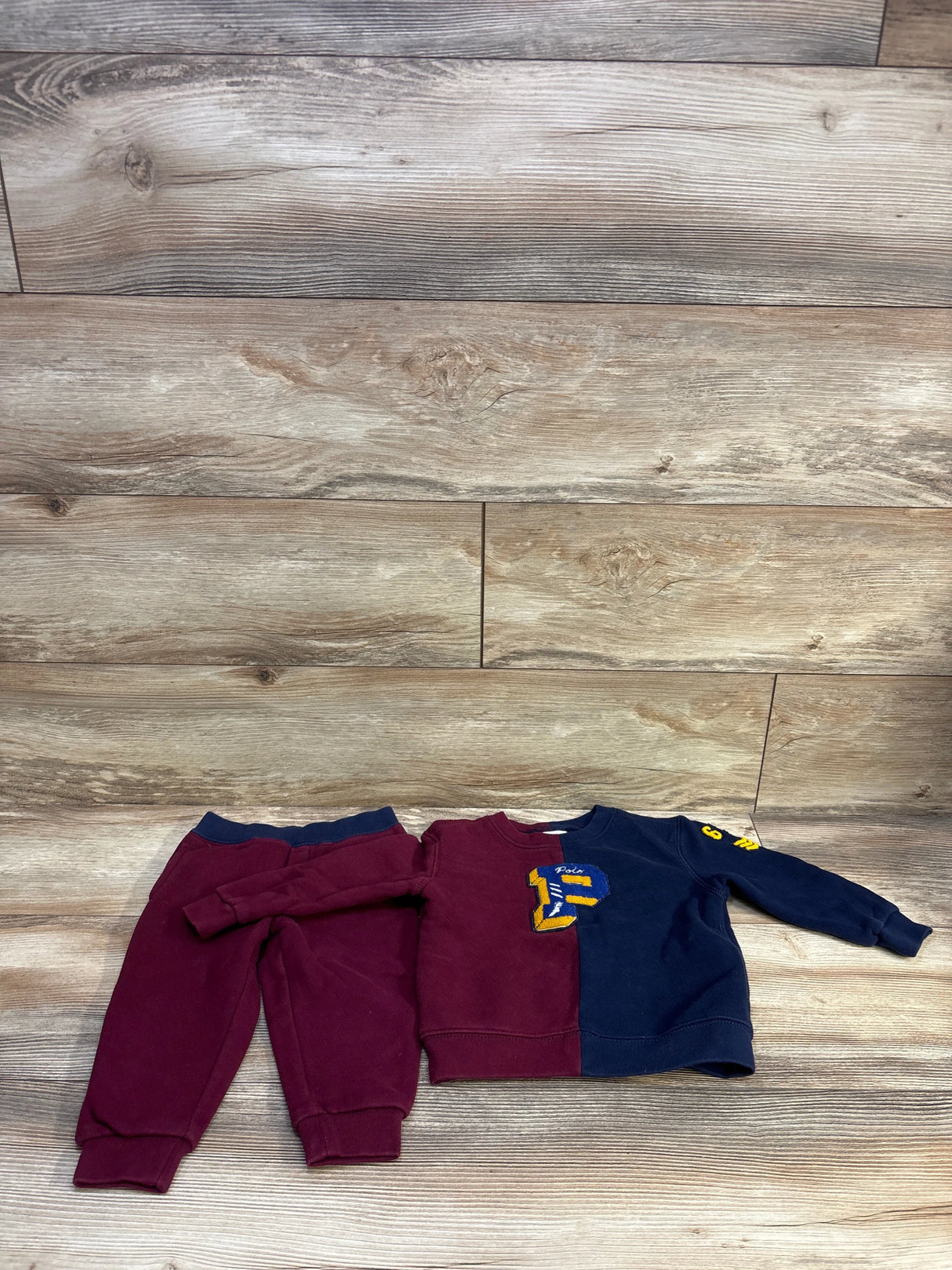 Ralph Lauren 2pc Split Colorblock Varsity Sweatshirt & Joggers Set Navy/Red sz 24m
