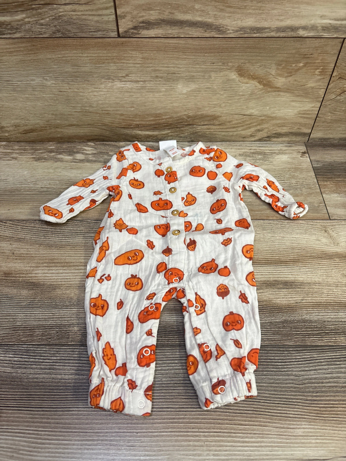 Cat & Jack Muslin Pumpkin Coverall White sz Newborn