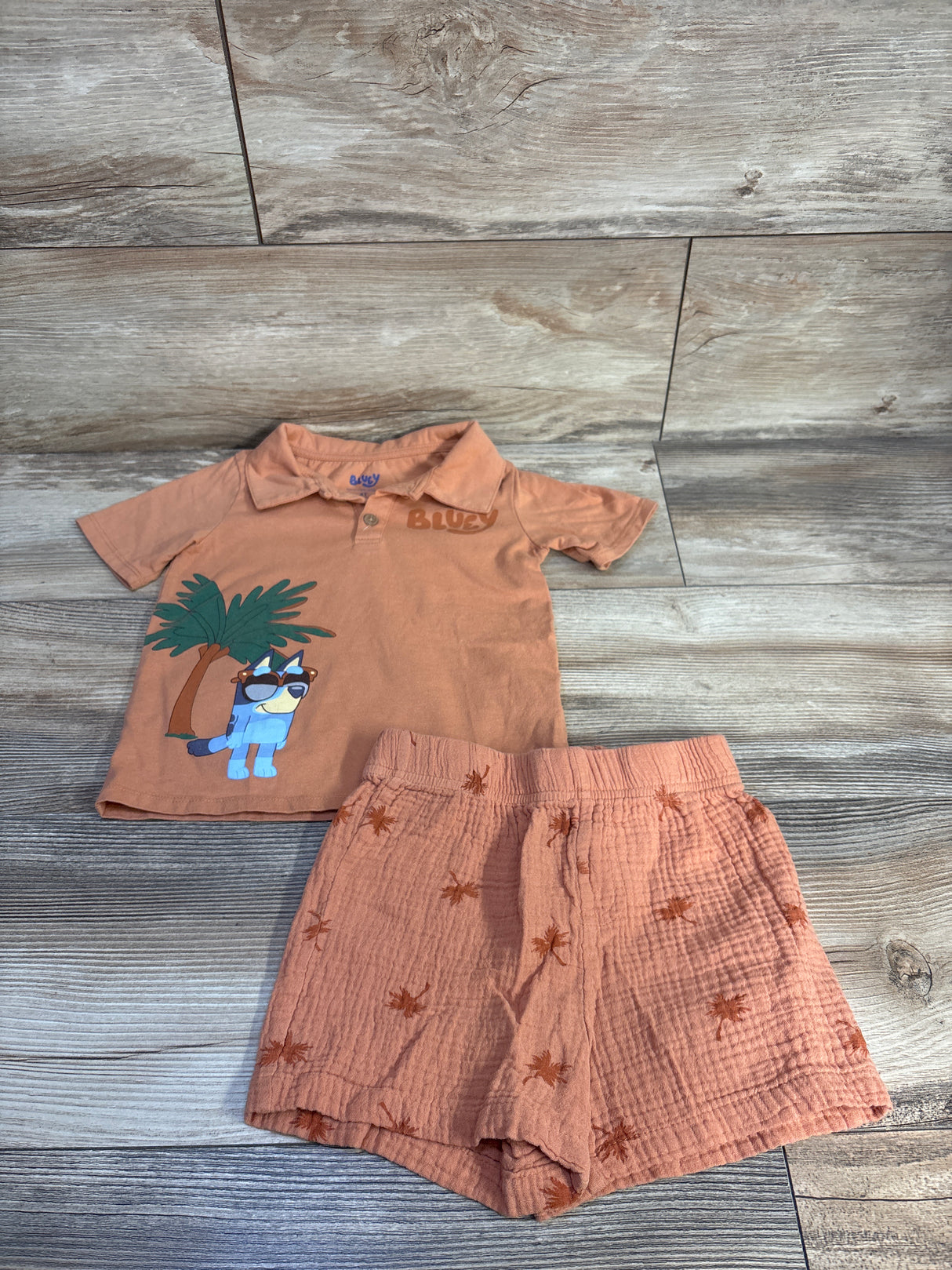 Bluey 2pc Polo Shirt & Gauze Shorts Set Orange sz 4T