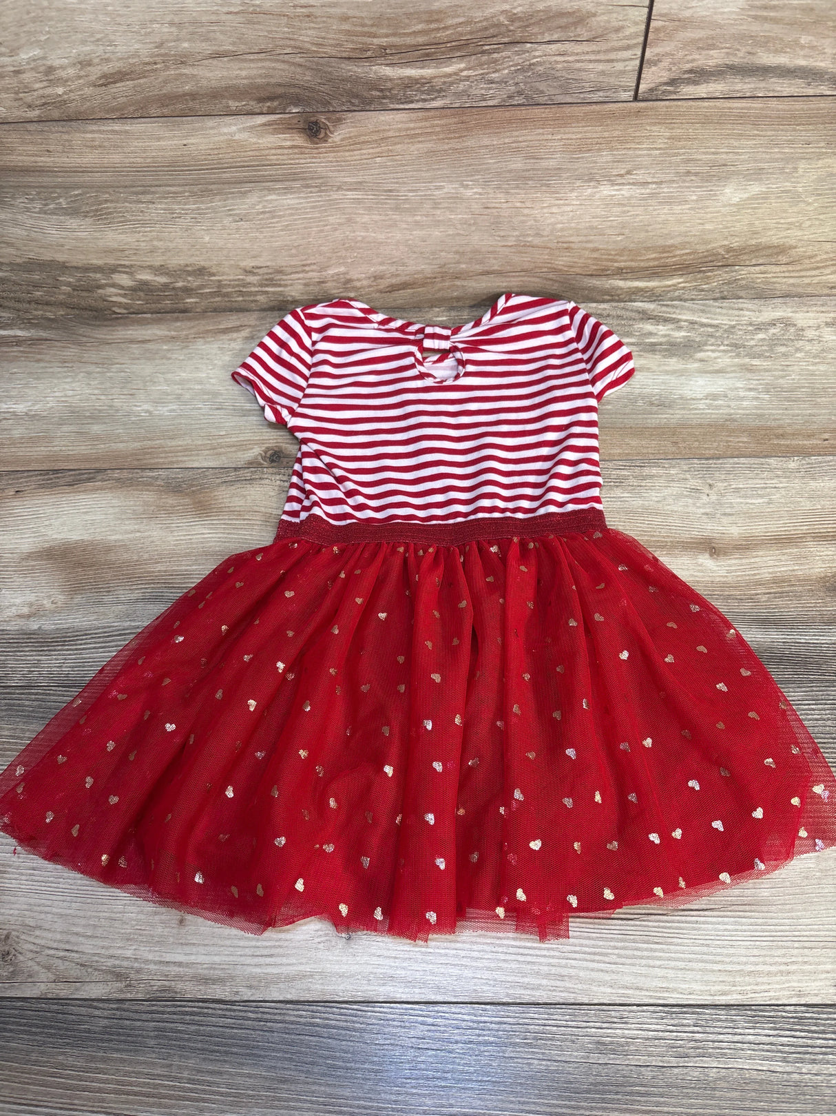 Btween Striped Textured Love Tulle Dress Red sz 4T