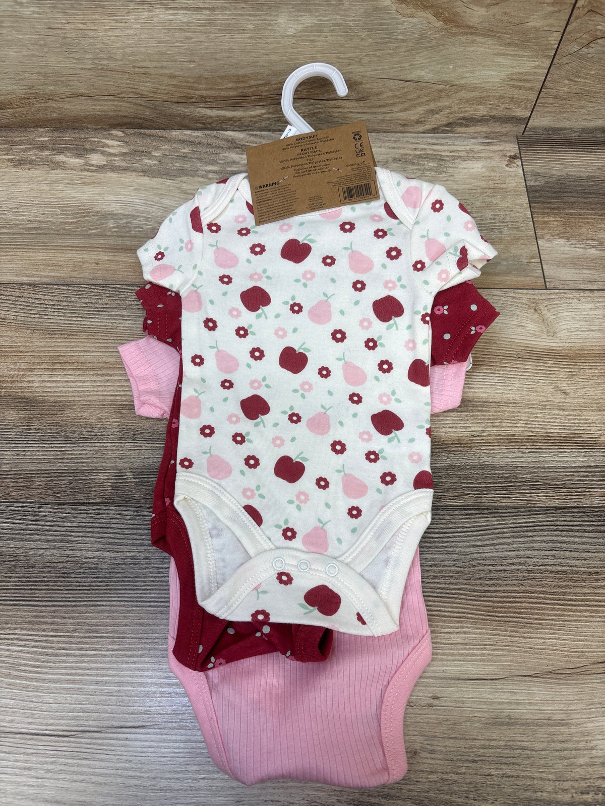 NEW DreamGro 3pk Bodysuits + Rattle Set Red sz 0-3m
