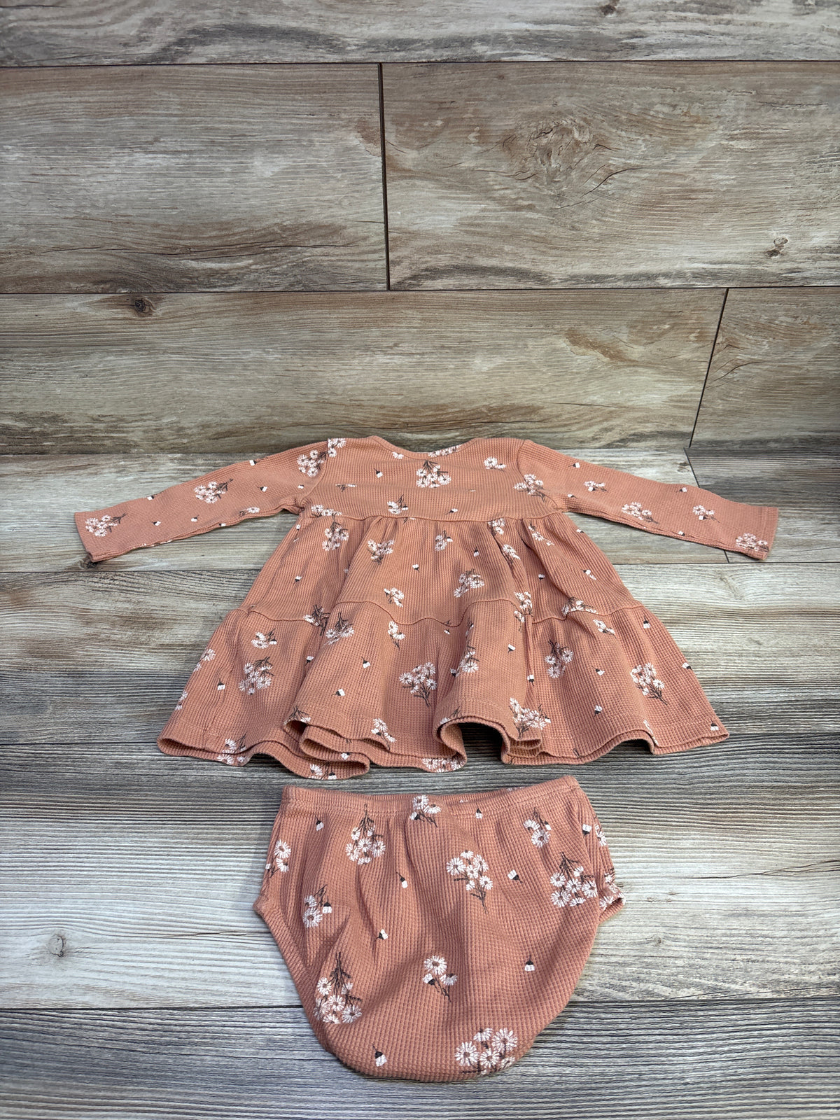 Carter's 2pc Long Sleeve Waffle Knit Dress & Bloomers Set Orange sz 18m