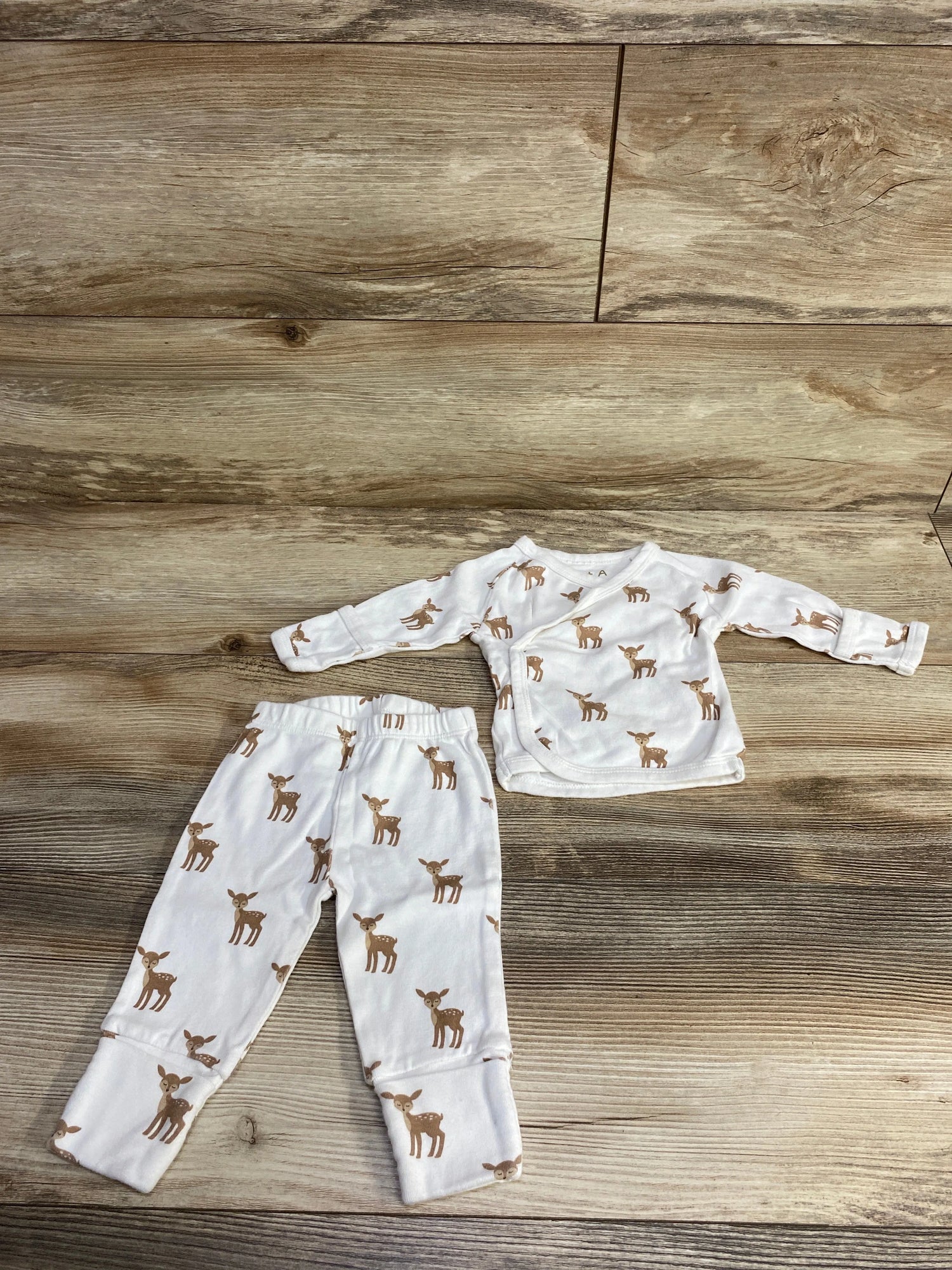 Monica + Andy 2pc Deer Shirt & Bottoms White sz 0-3m