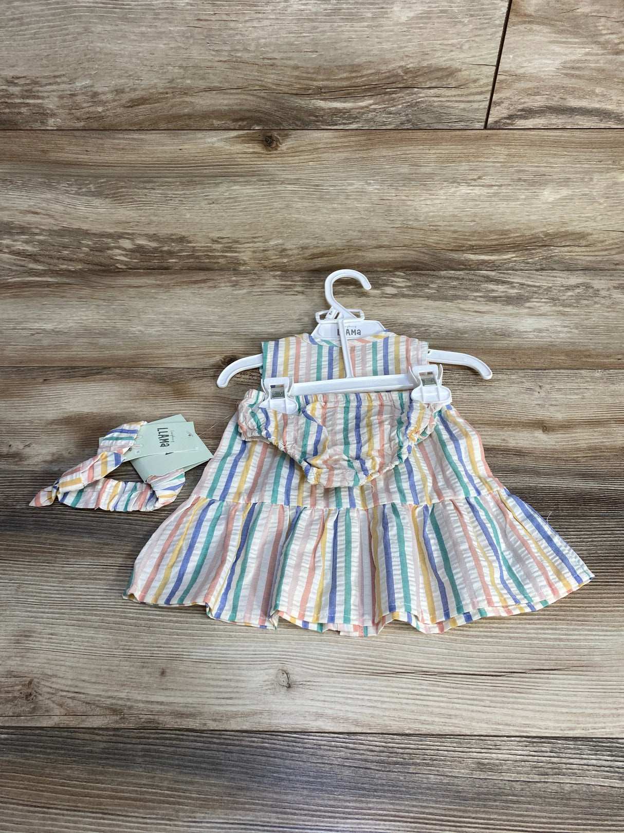 NEW Laughing Llama 3pc Striped Dress Set White sz 3m - Me n Mommy To Be