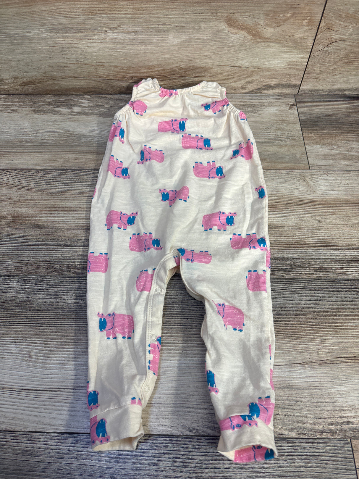 Cat & Jack Hippo Print Sleeveless Jumpsuit Ivory sz 12m