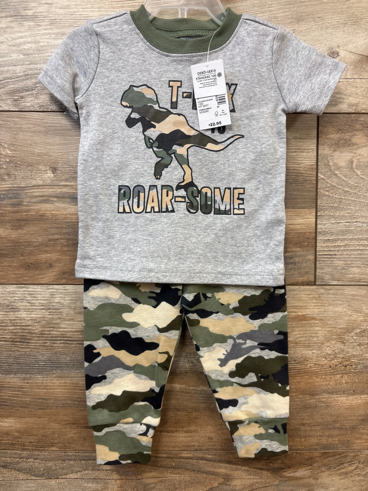 NEW Children's Place 2pc T-Rex Pajama Set Grey sz 0/3m