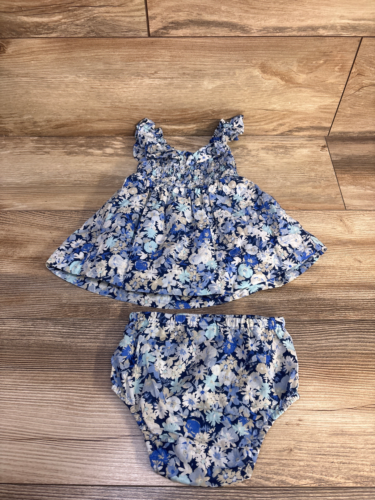 Baby Gap 2pc Smocked Dress & Bloomers Set Blue sz 3-6m