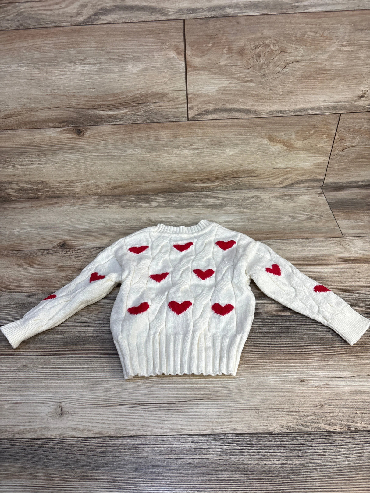 Shein Button Front Heart Print Cardigan Ivory sz 4T