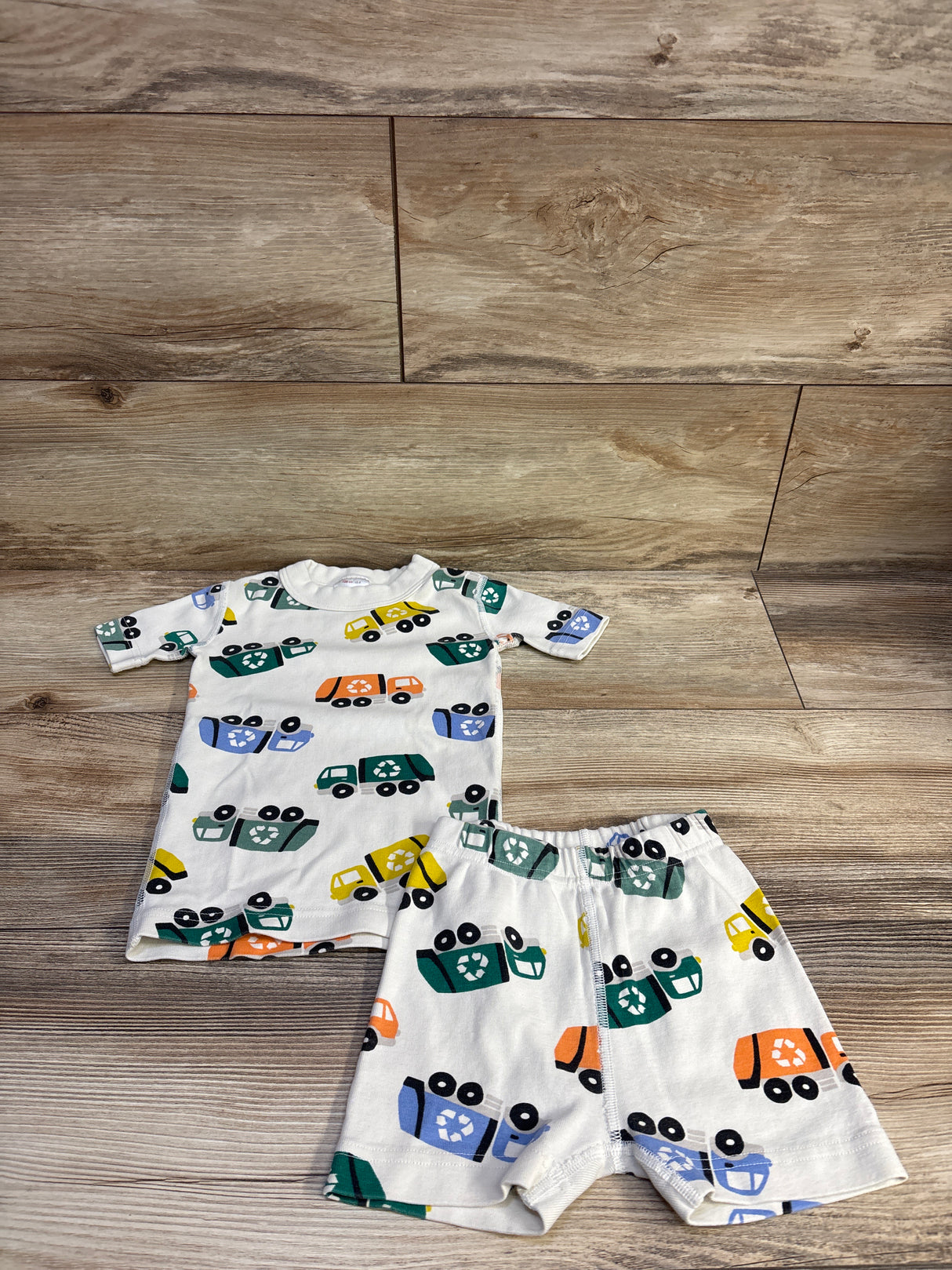 Hanna Andersson 2pc Recycled Truck Short Johns Pajama Set Ivory sz 4T