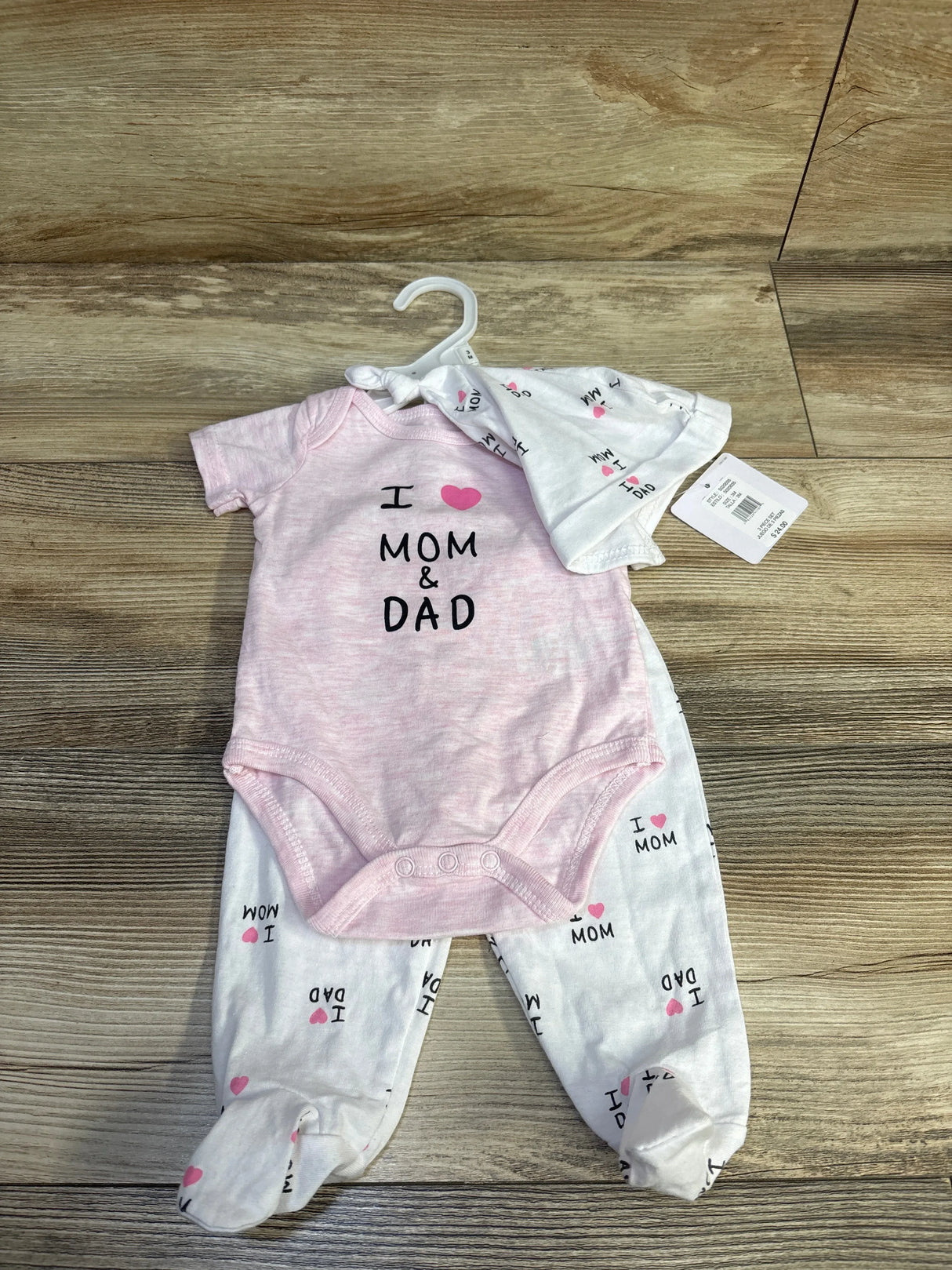 NEW Sterling Baby 3pc I Love Mom & Dad Set Pink sz 3m