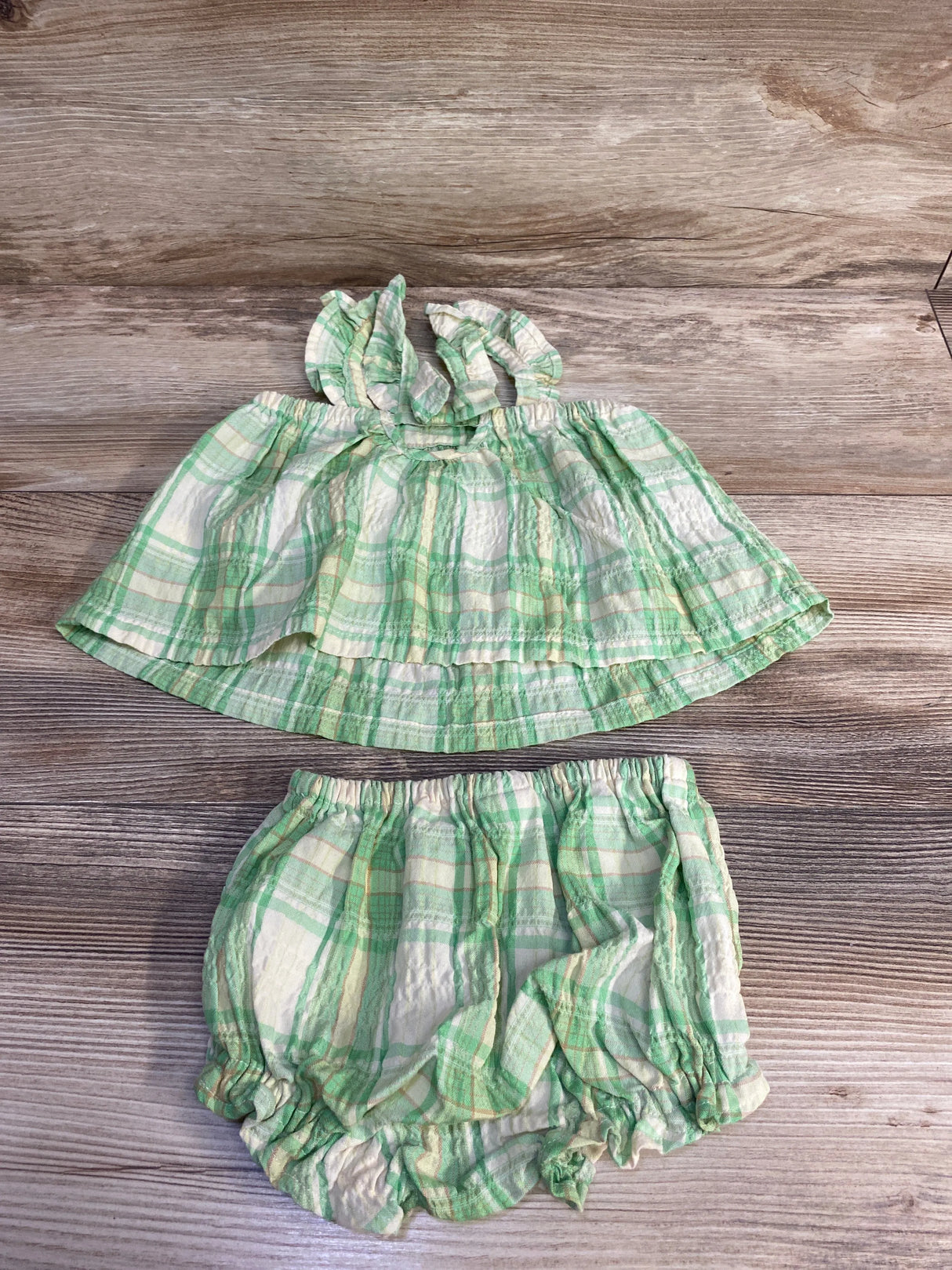 Old Navy 2pc Plaid Top & Bottoms Green sz 6-12m - Me n Mommy To Be