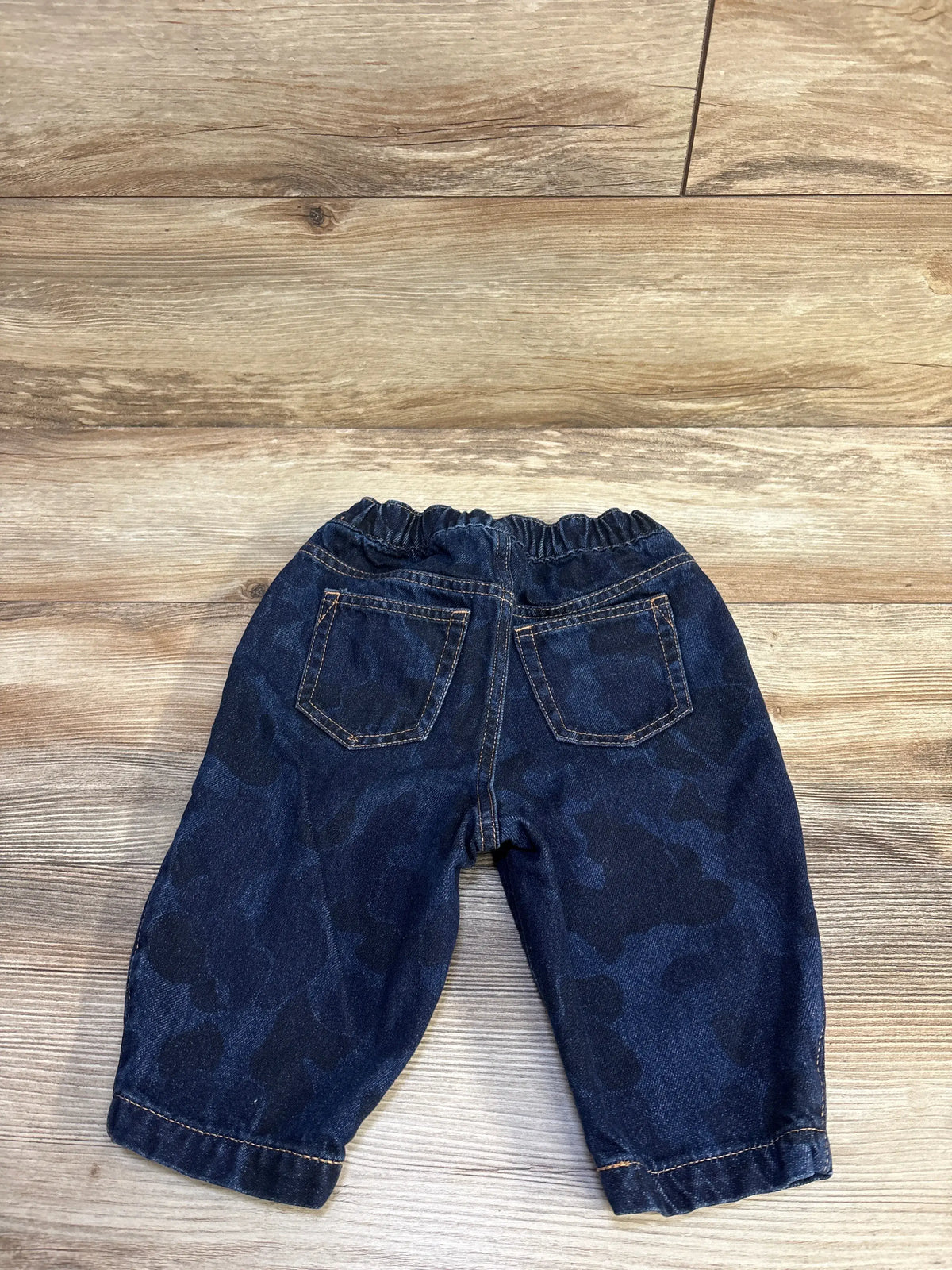 Back view of Baby Gap blue camo print barrel jeans for babies size 12-18m
