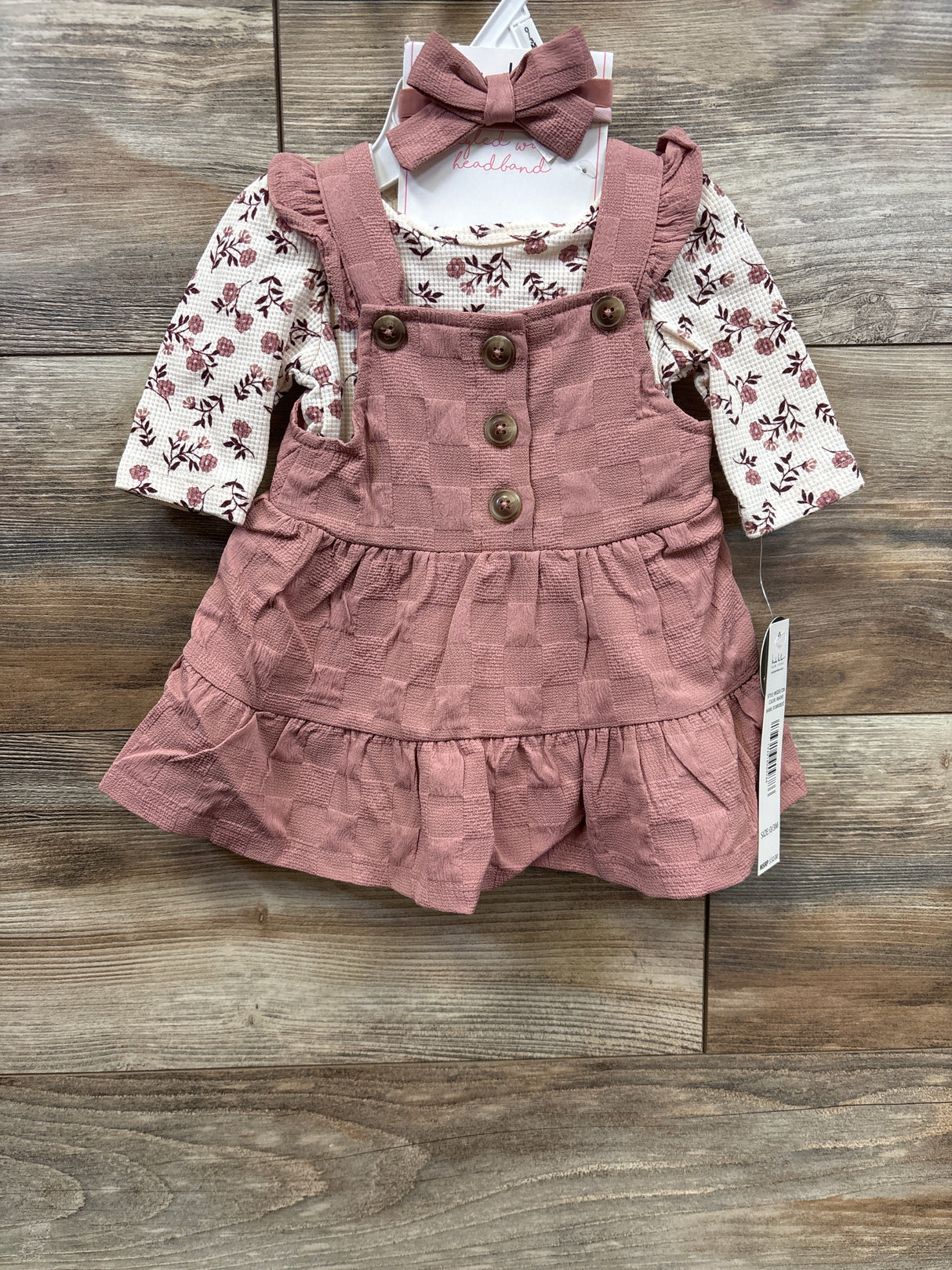 NEW Nicole Miller 2pc Floral Textured Bodysuit Dress Pink sz 0-3m