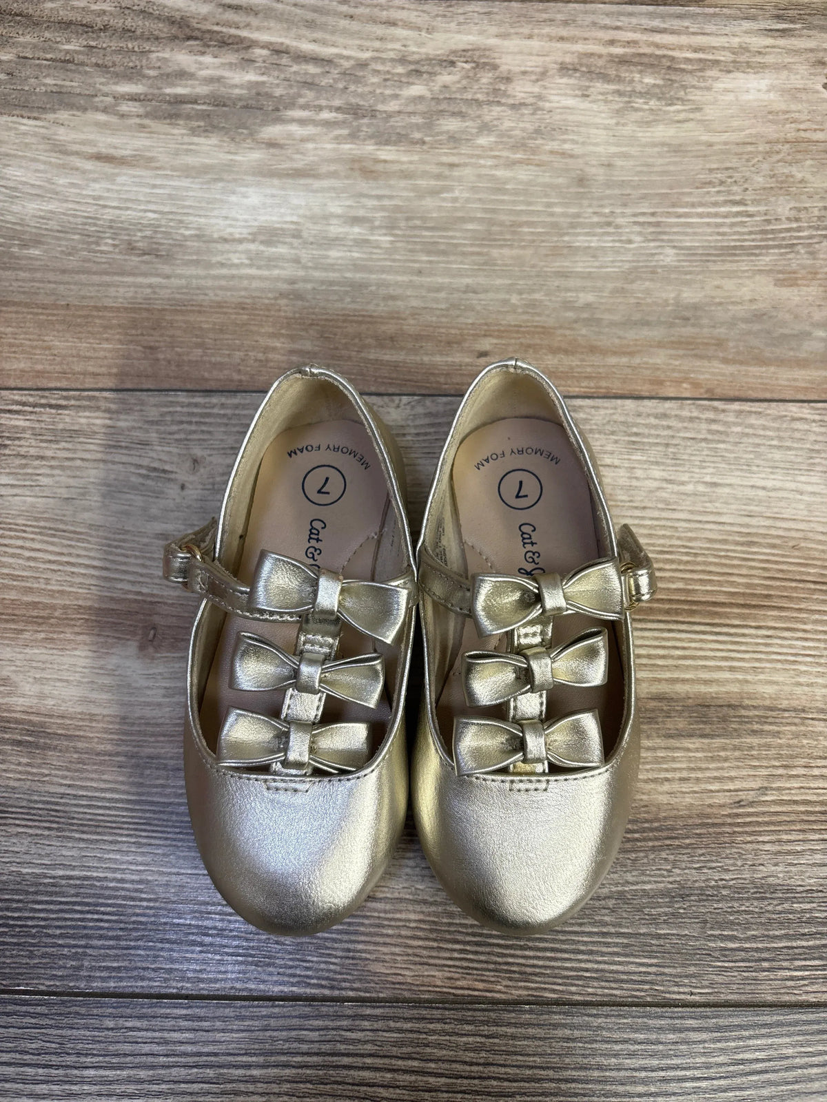 Cat & Jack Mary Jane Bow Ballet Flats Gold sz 7c