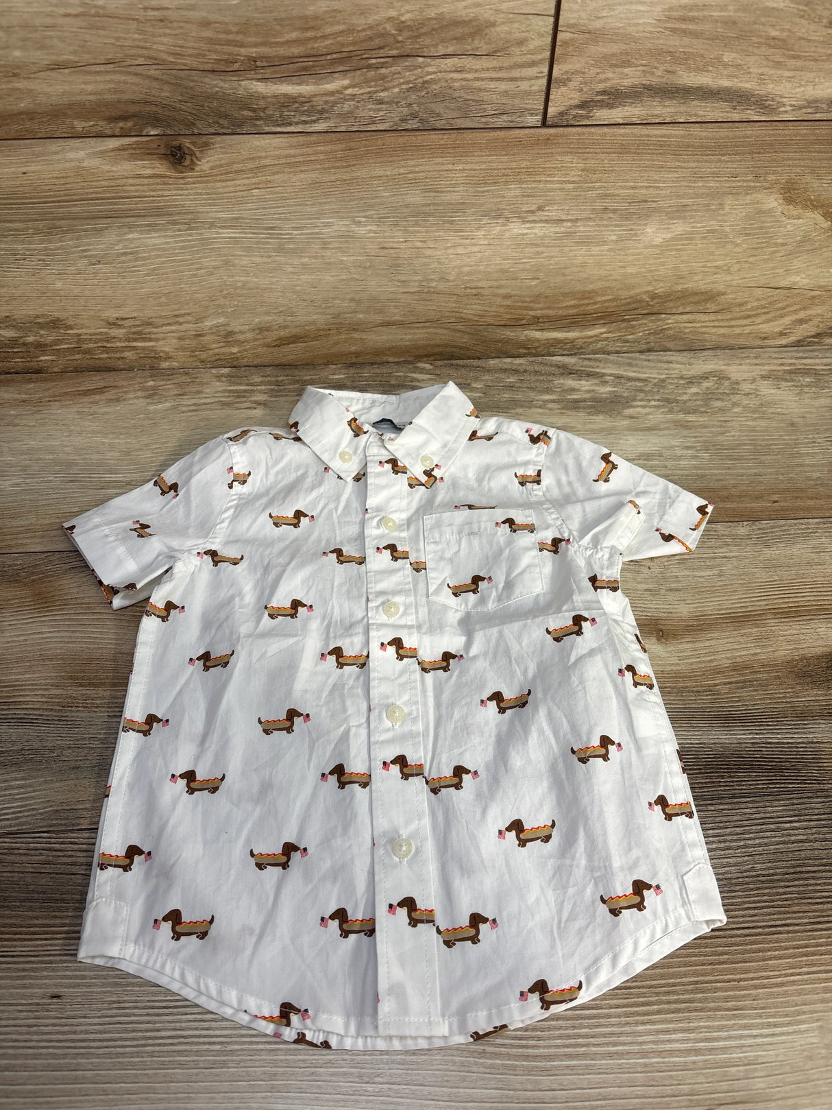 Janie & Jack Hot Dog Poplin Button-Down Shirt White sz 2T