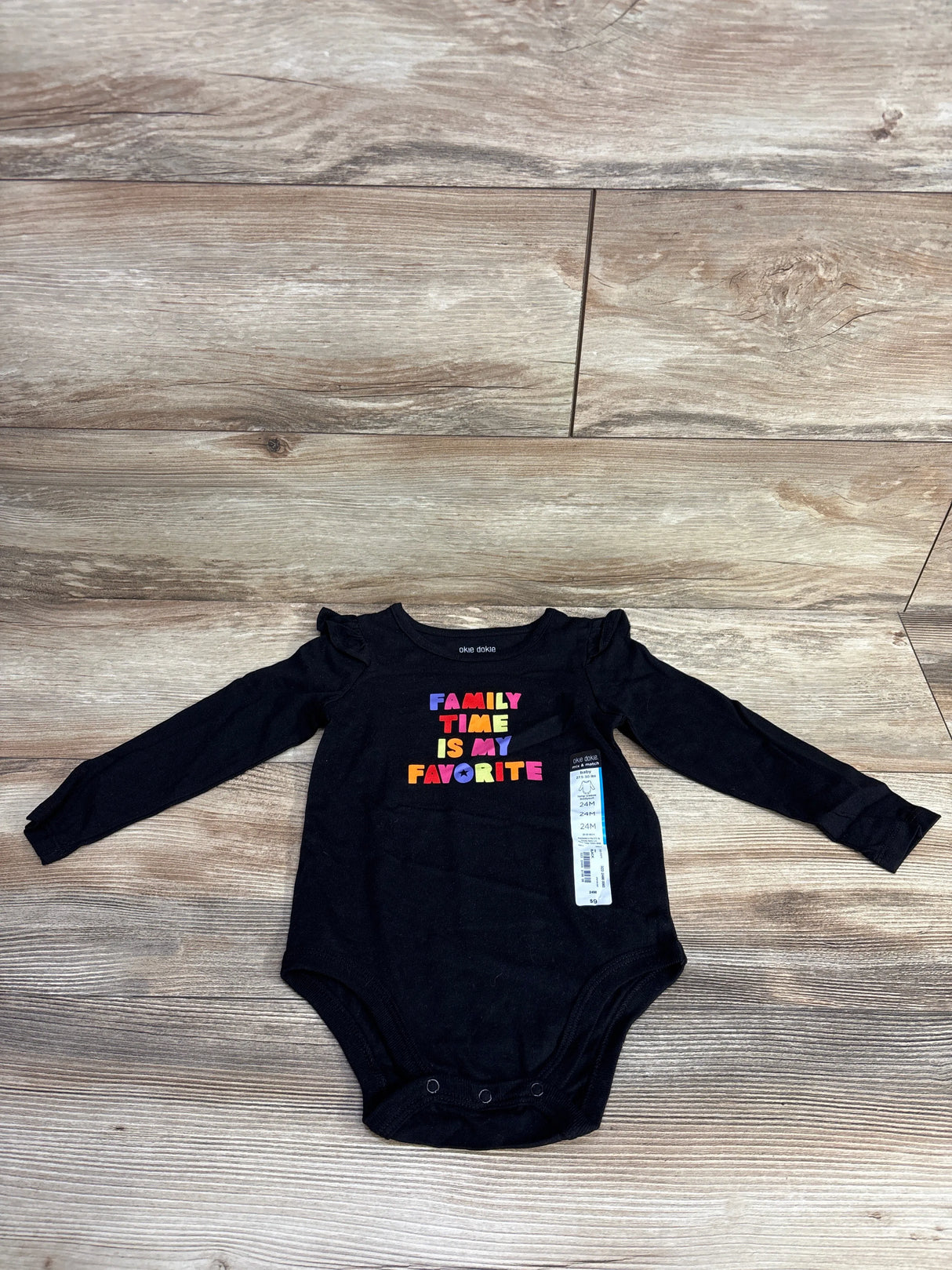 NEW Okie Dokie 'Family Time is My Favorite' Bodysuit Black sz 24m