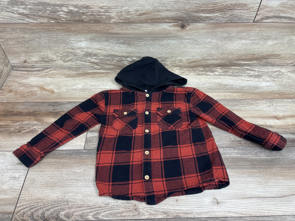 Cat & Jack Plaid Hooded Flannel Shirt Red sz 4T