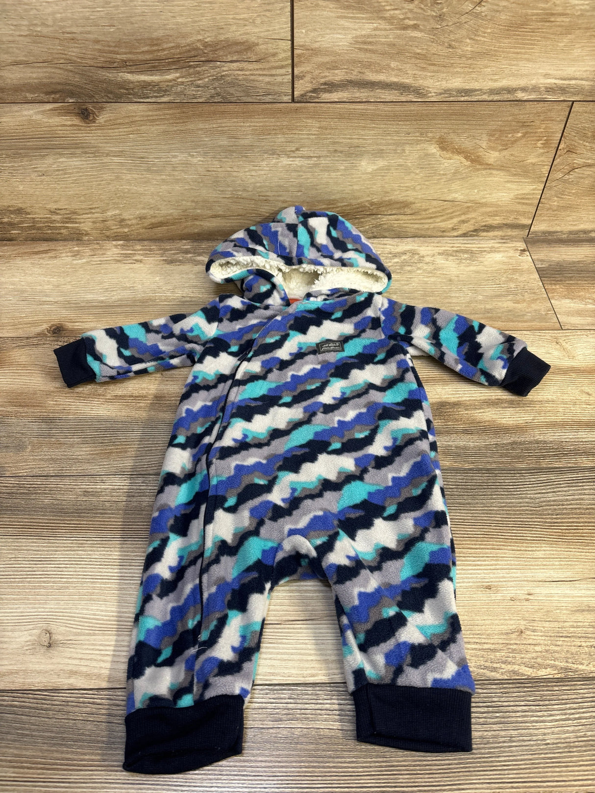 Eddie Bauer Fleece Hooded Coverall Blue Camo sz 0-3m