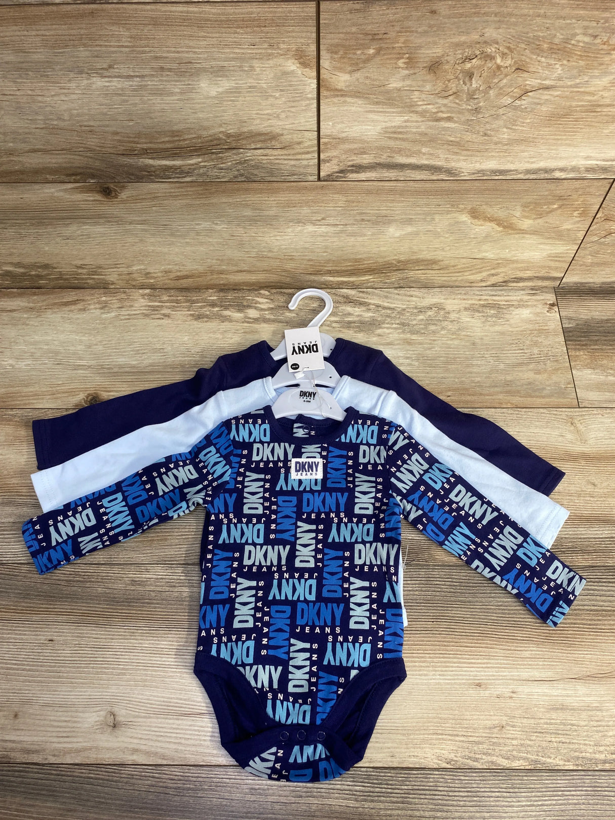 NEW DKNY Jeans Long Sleeve Bodysuits 3pk Navy sz 6-9m