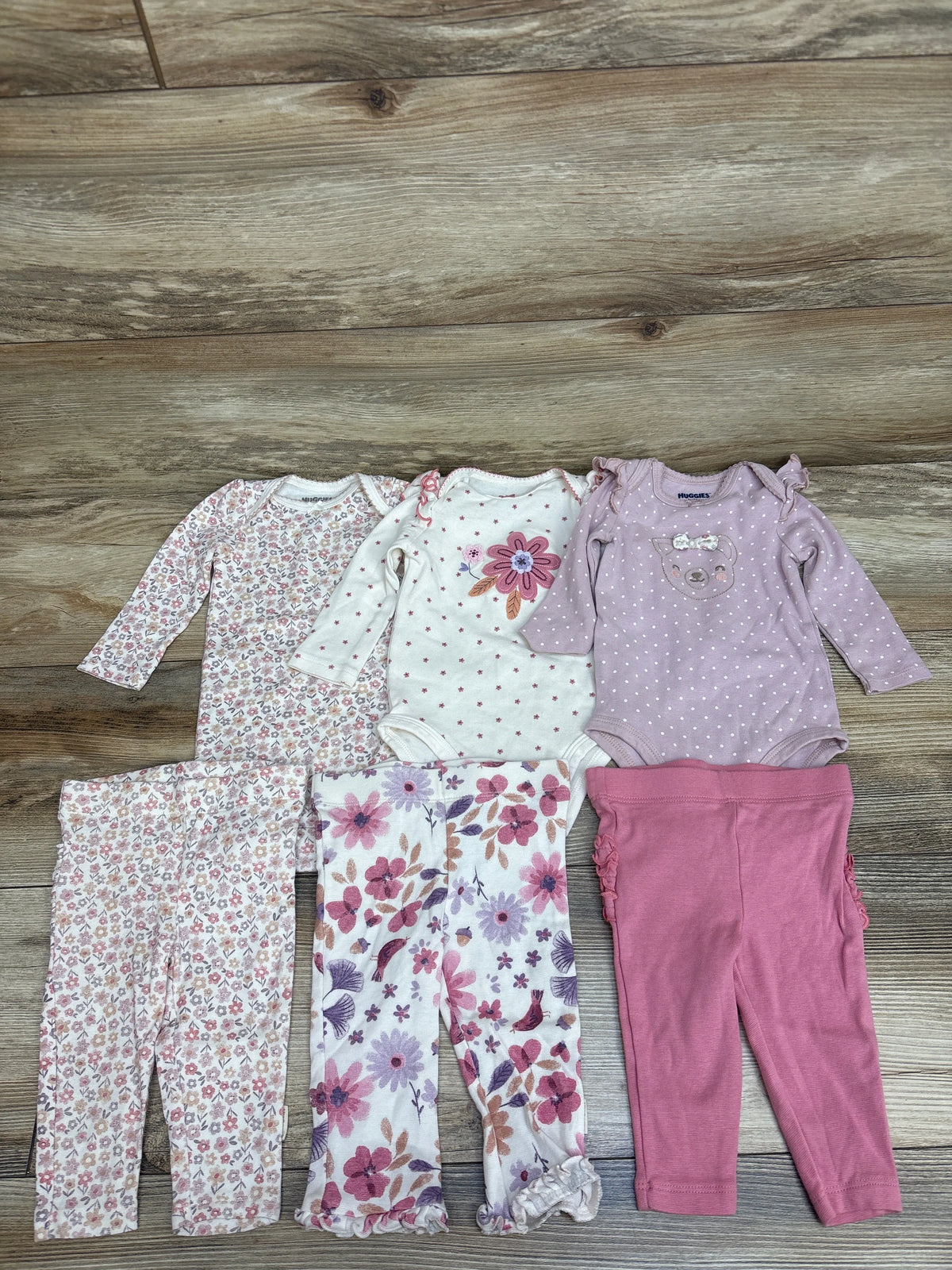 Huggies 6pc Bodysuit & Ruffle Pants Set White sz 3m