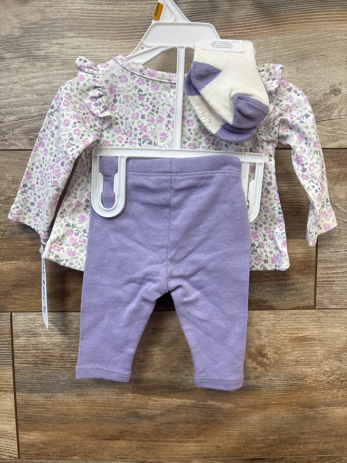 NEW Carter's 3pc Long Sleeve Floral Top, Pants, & Headband Set White sz Newborn
