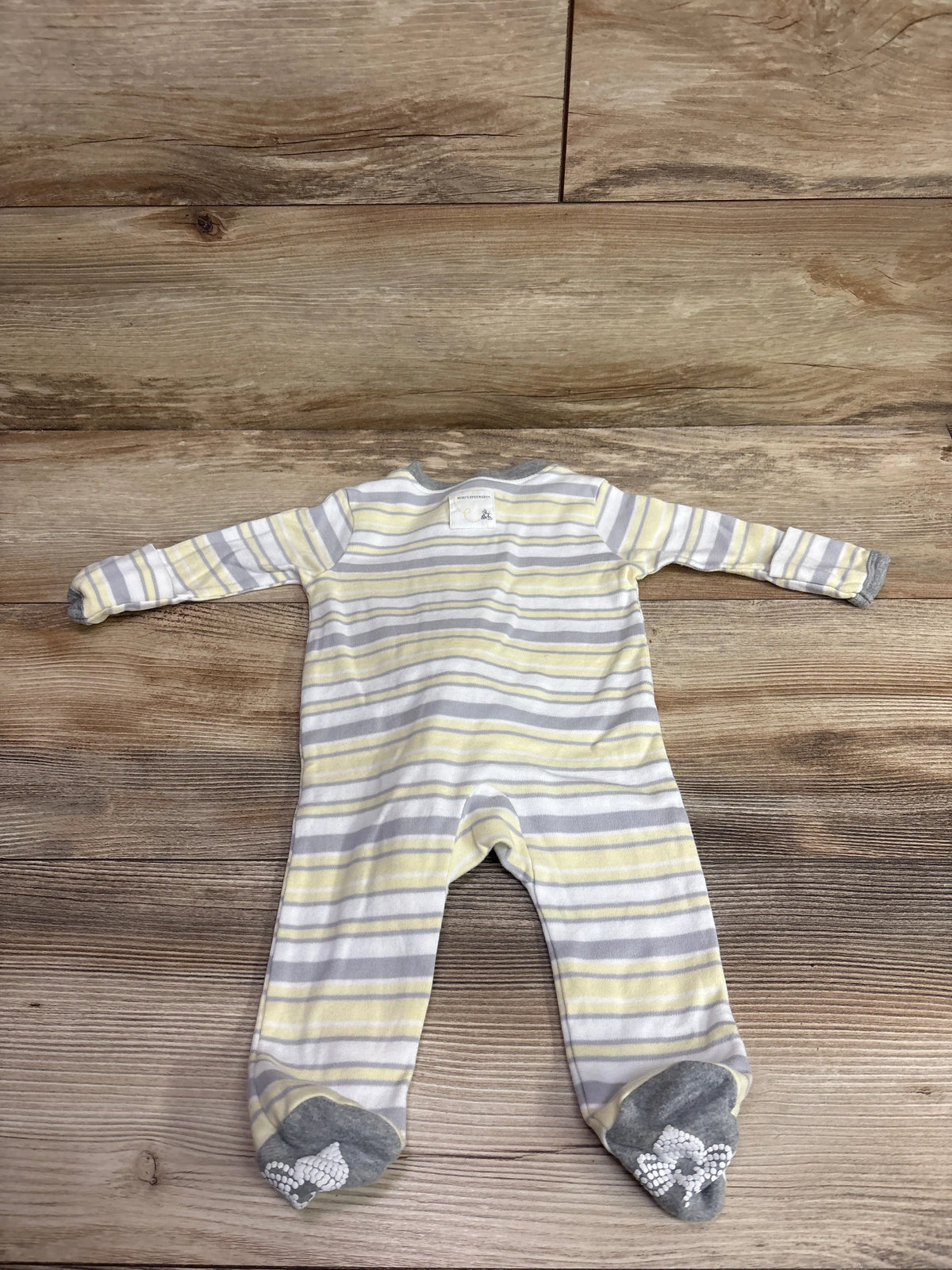 Me n Mommy To Be white, grey, and yellow striped organic baby sleeper with footies